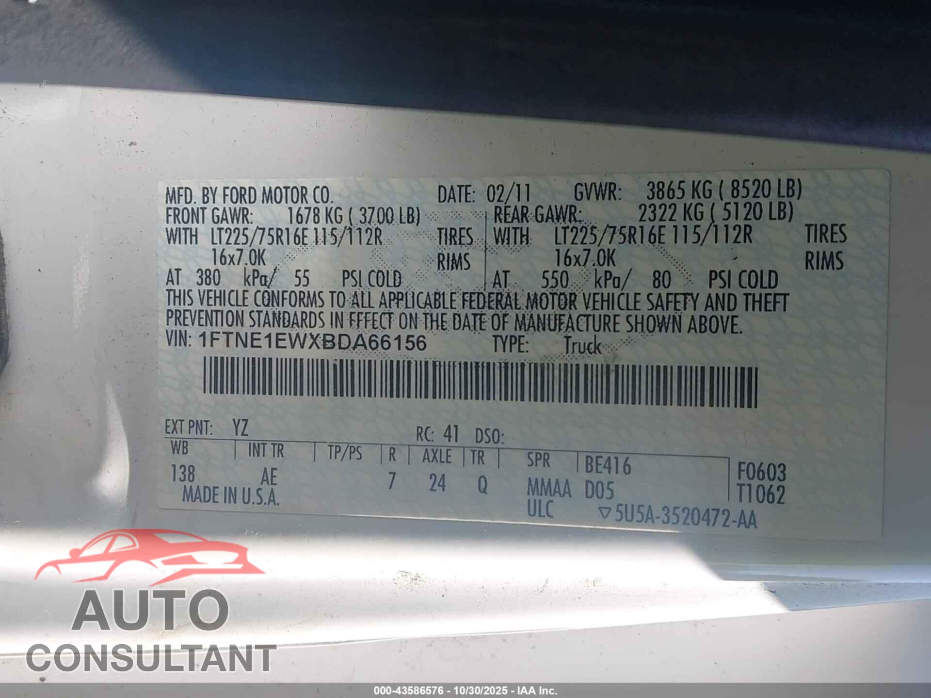 FORD E-150 2011 - 1FTNE1EWXBDA66156