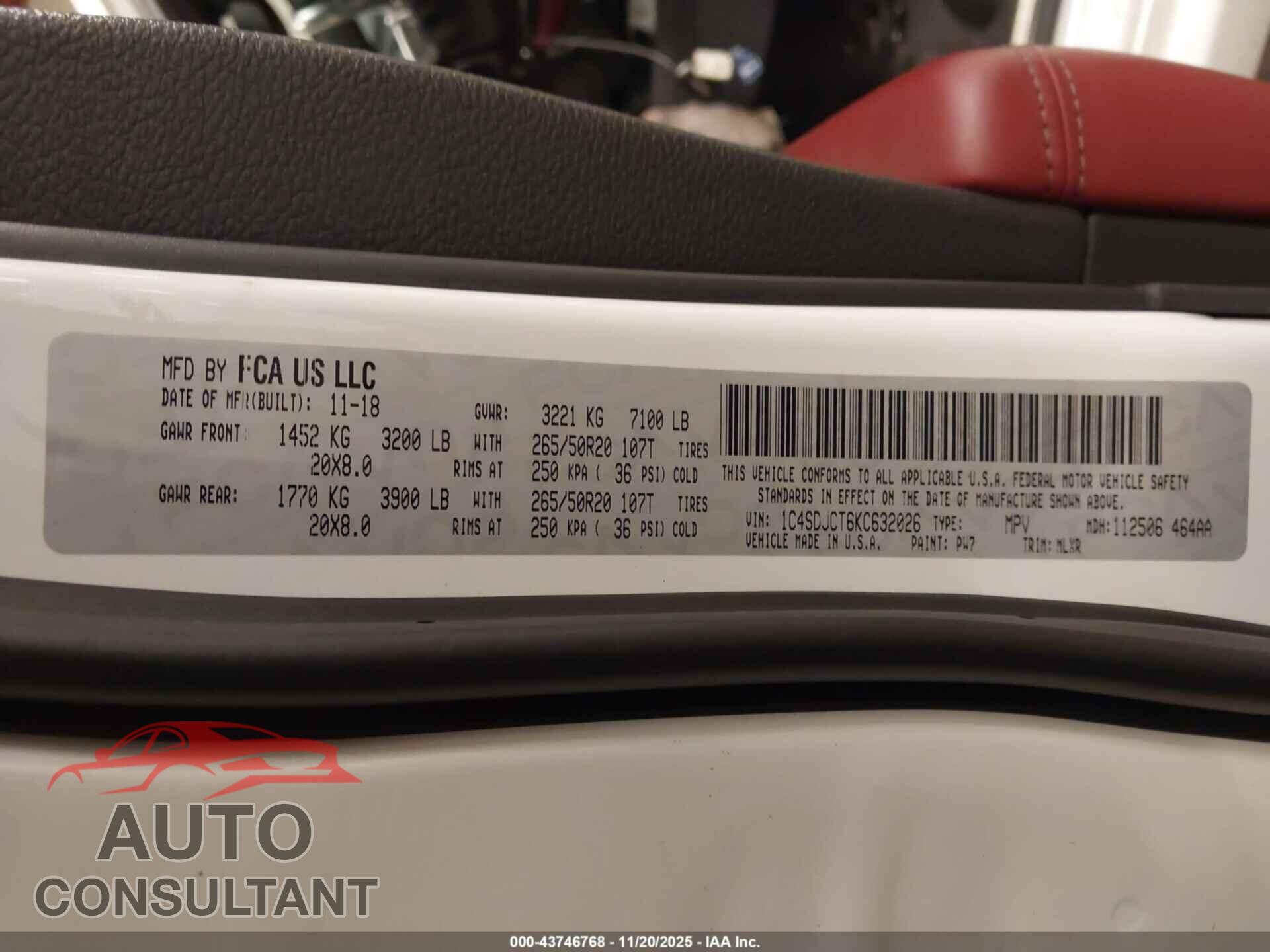 DODGE DURANGO 2019 - 1C4SDJCT6KC632026