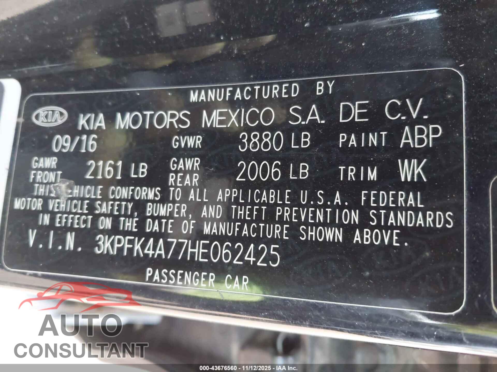 KIA FORTE 2017 - 3KPFK4A77HE062425