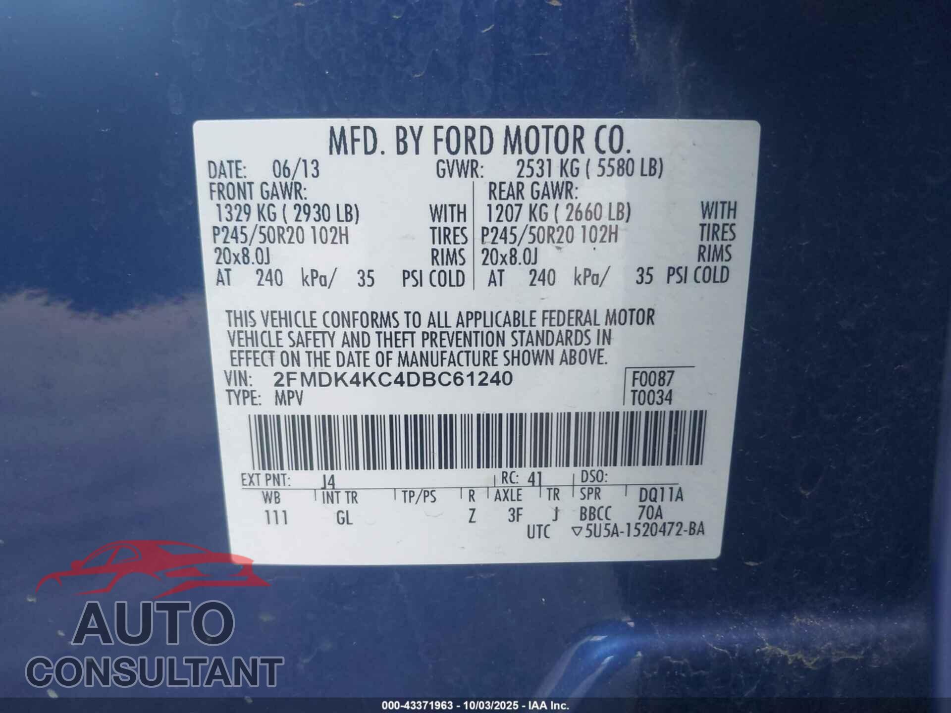 FORD EDGE 2013 - 2FMDK4KC4DBC61240
