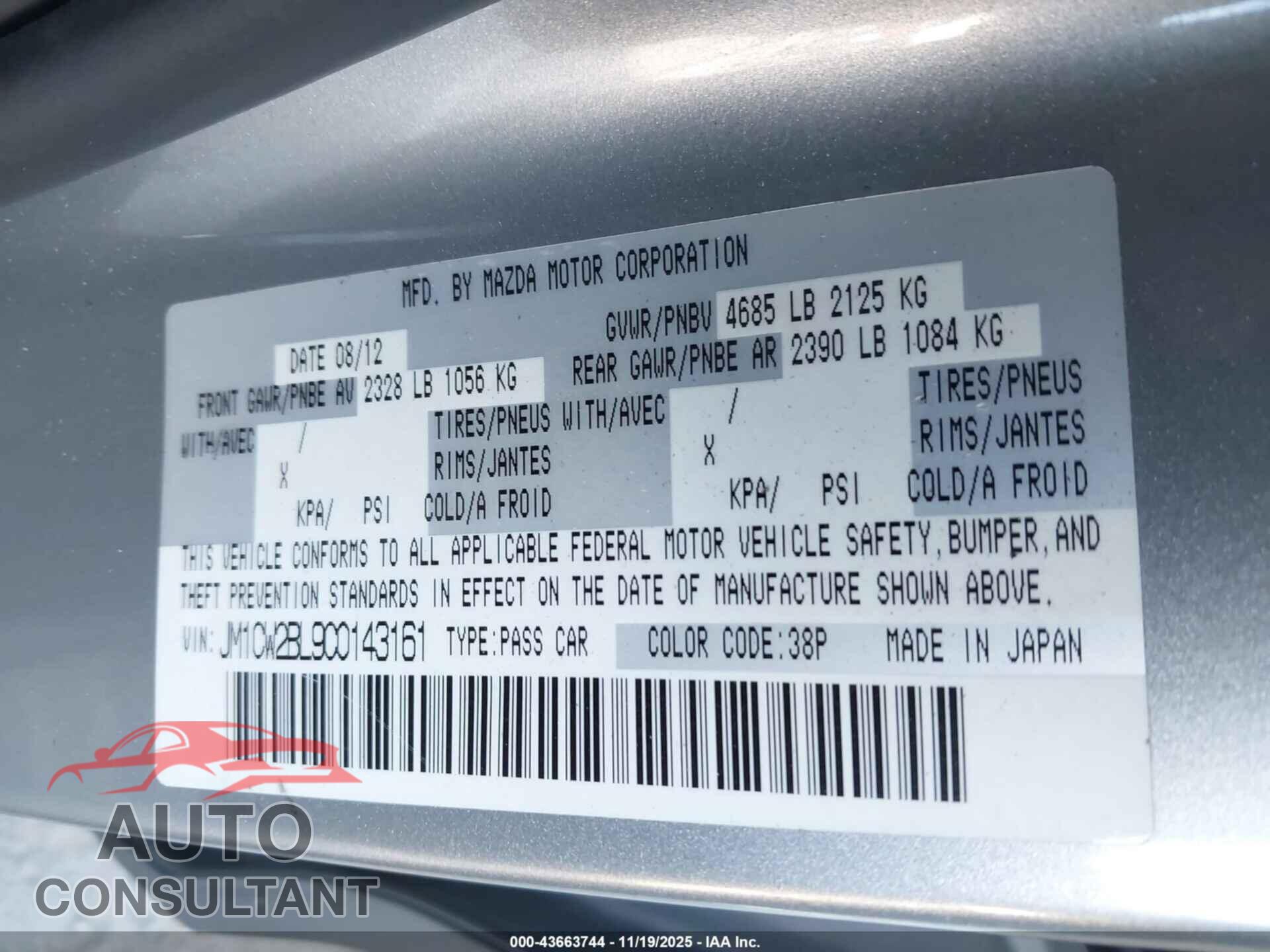 MAZDA MAZDA5 2012 - JM1CW2BL9C0143161