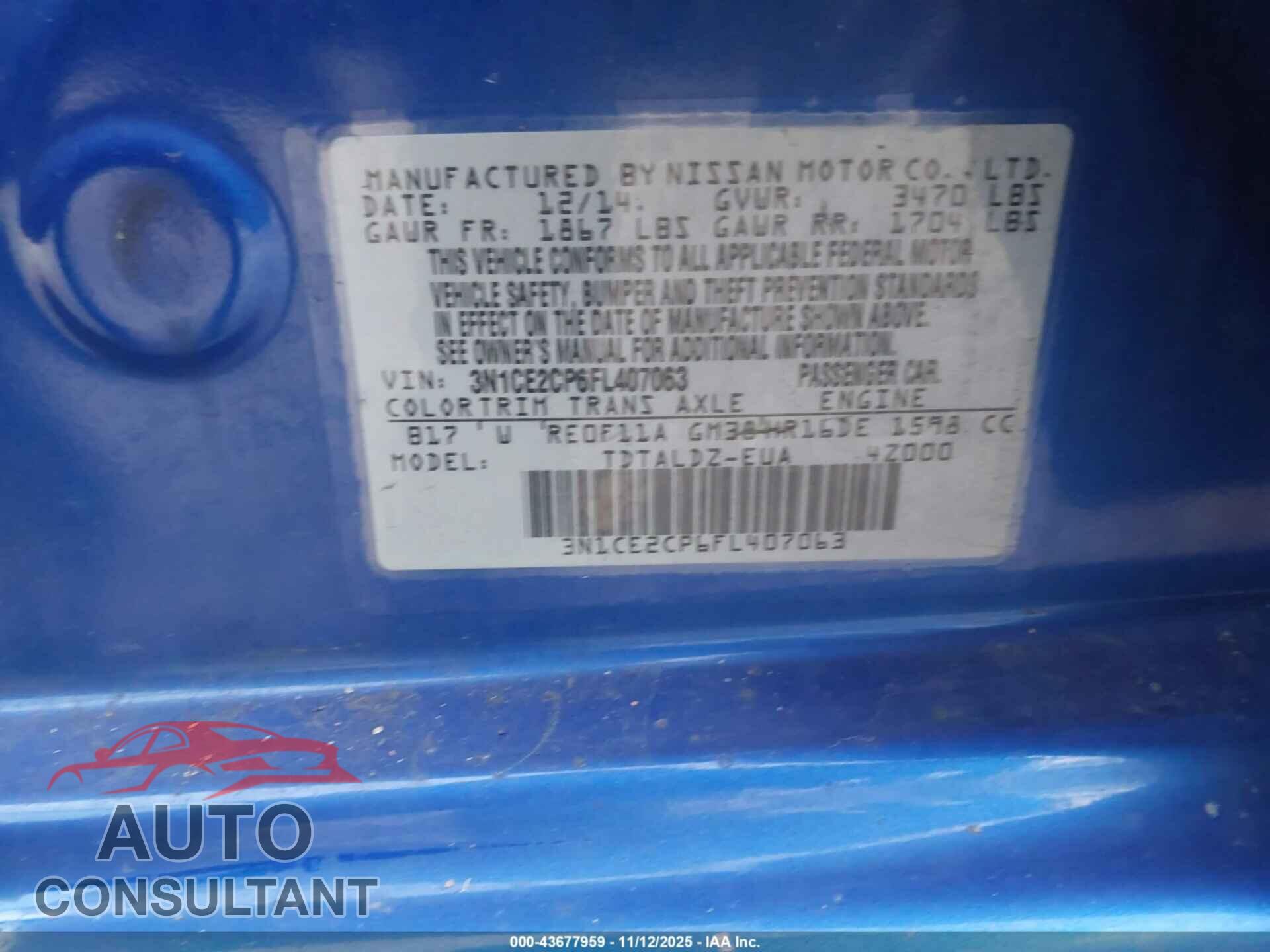 NISSAN VERSA NOTE 2015 - 3N1CE2CP6FL407063