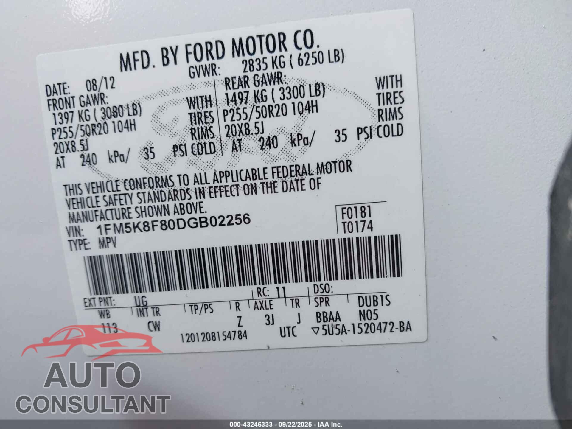 FORD EXPLORER 2013 - 1FM5K8F80DGB02256