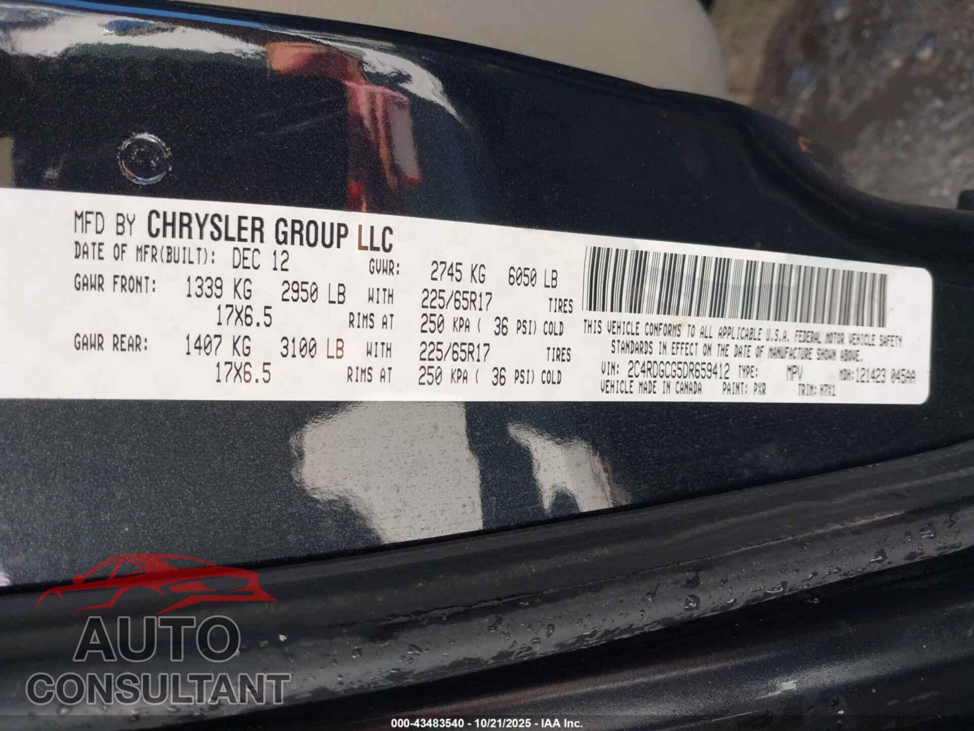 DODGE GRAND CARAVAN 2013 - 2C4RDGCG5DR659412