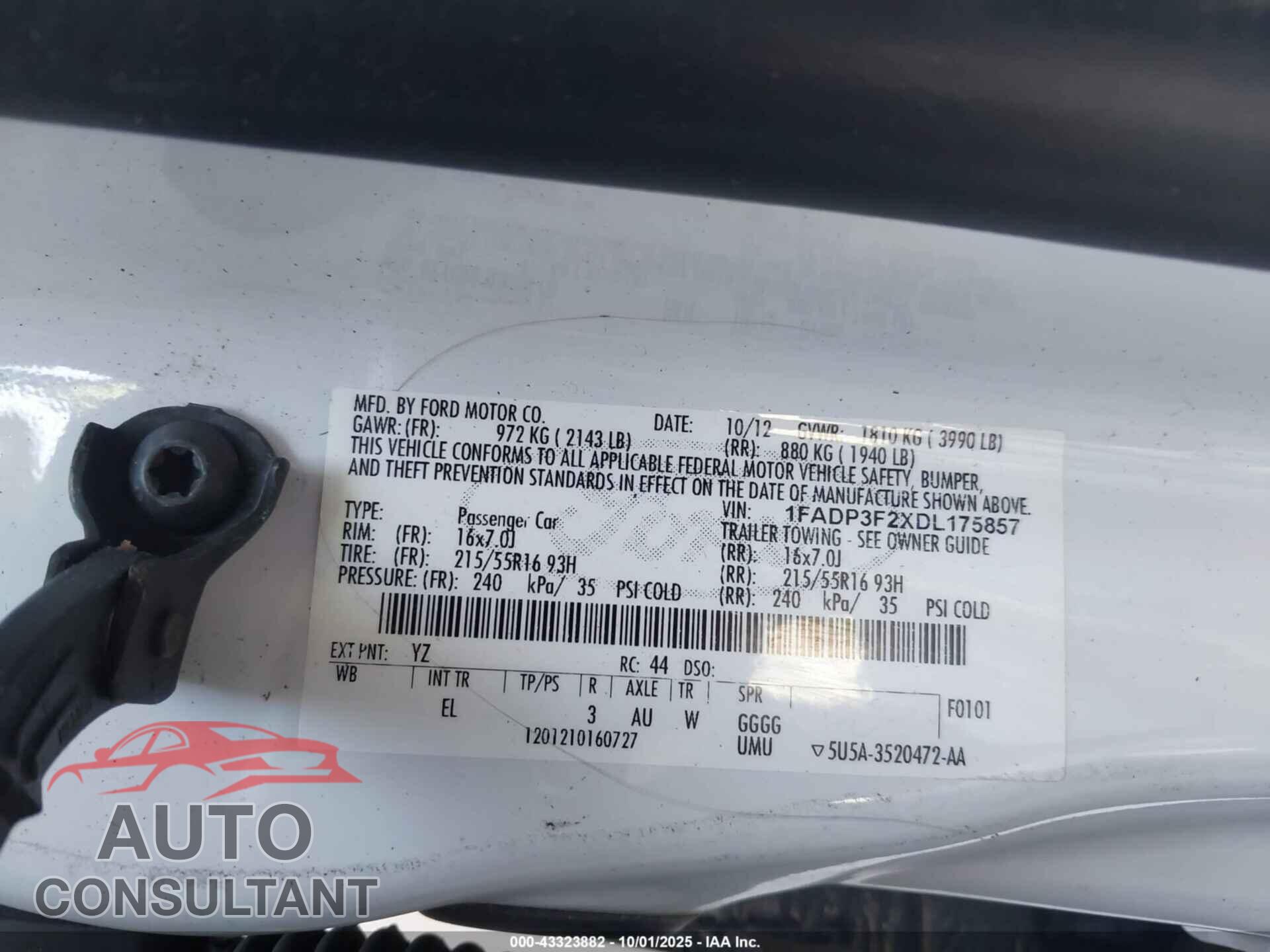 FORD FOCUS 2013 - 1FADP3F2XDL175857