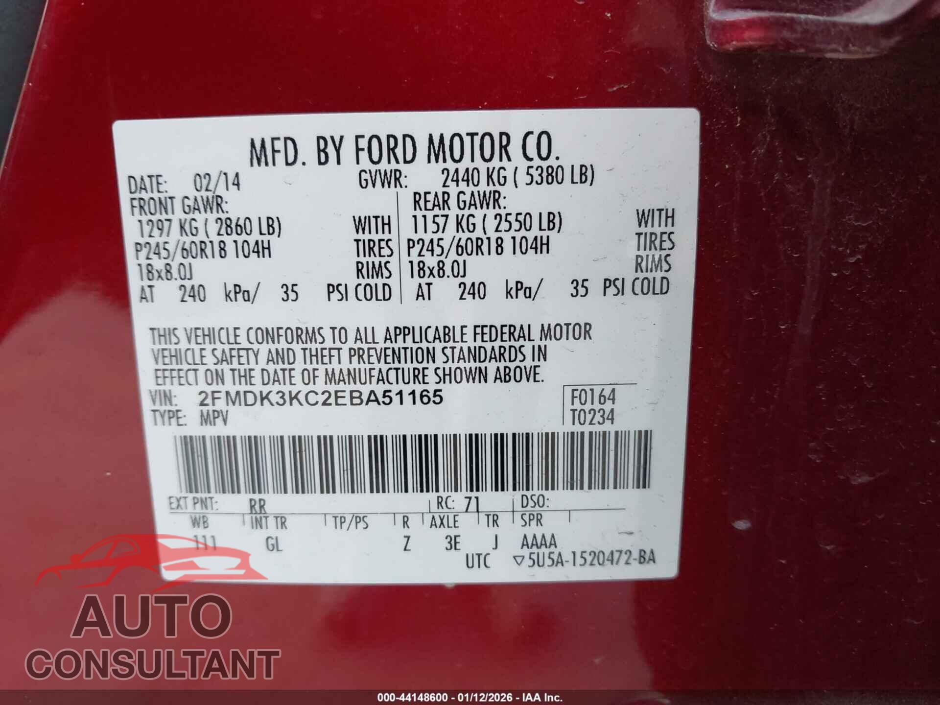 FORD EDGE 2014 - 2FMDK3KC2EBA51165