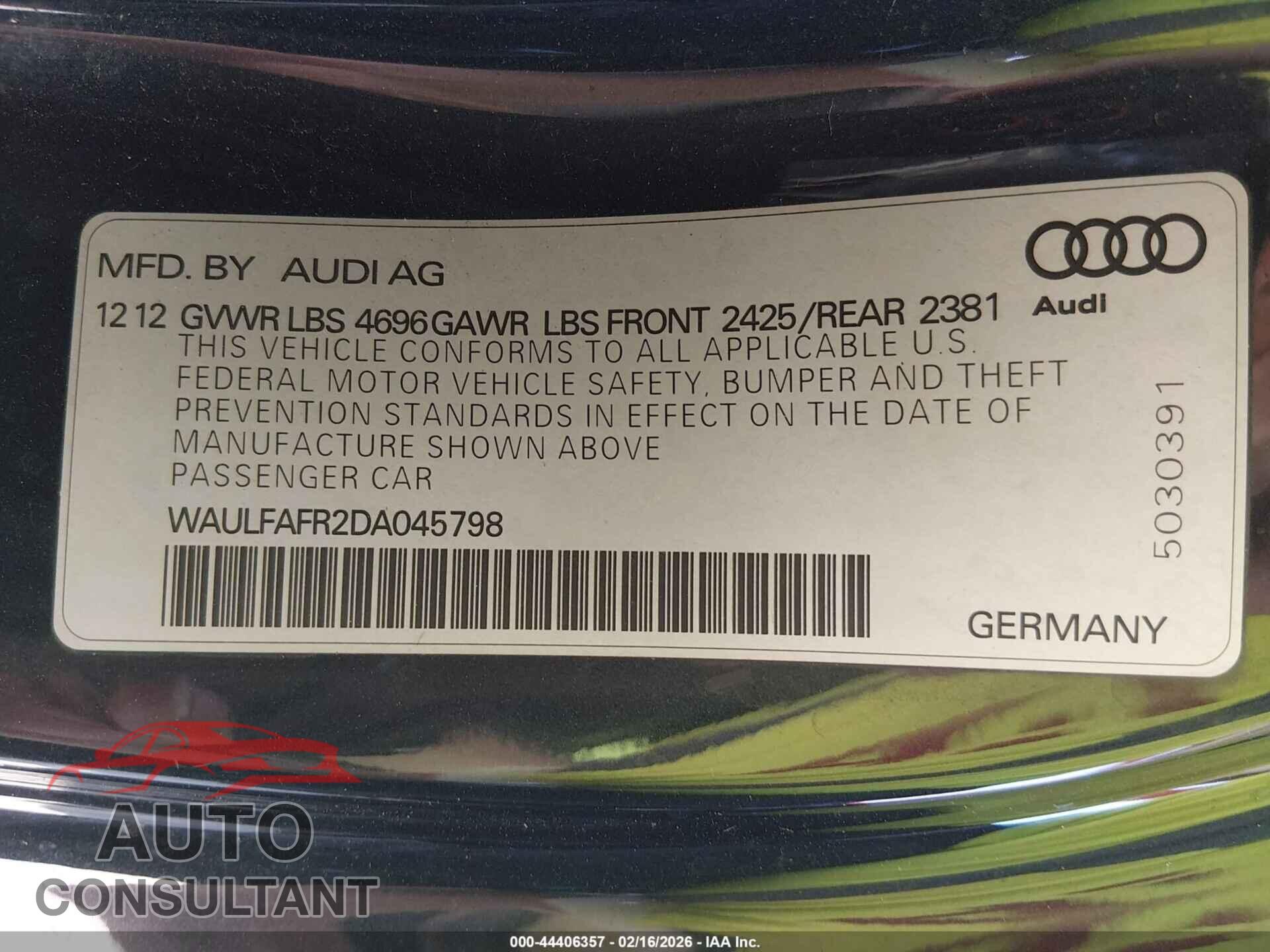AUDI A5 2013 - WAULFAFR2DA045798