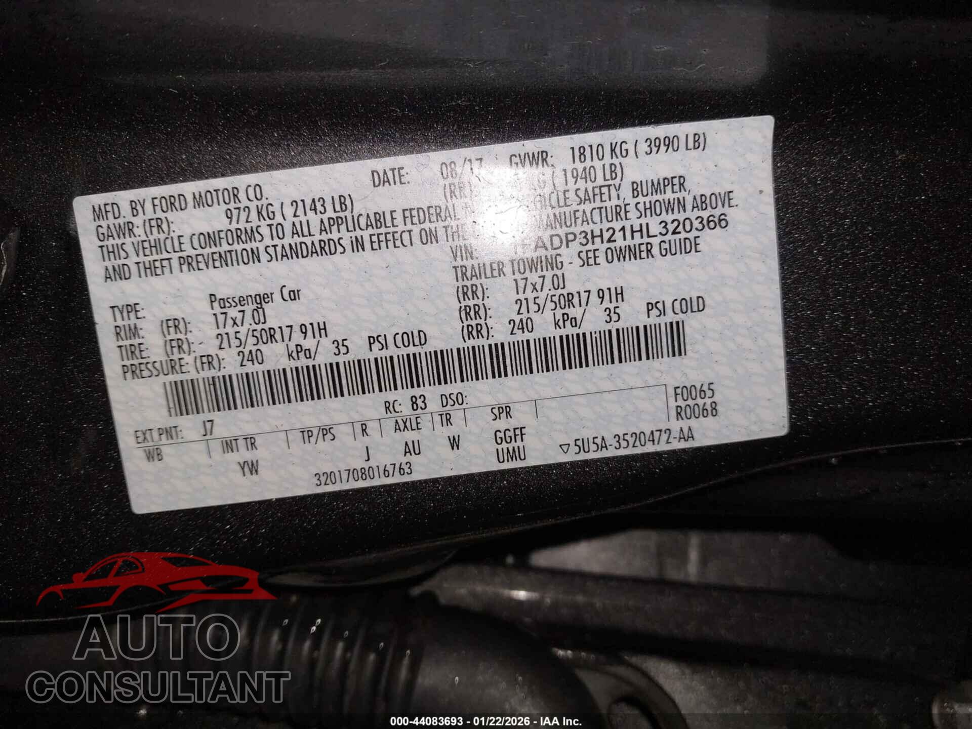 FORD FOCUS 2017 - 1FADP3H21HL320366