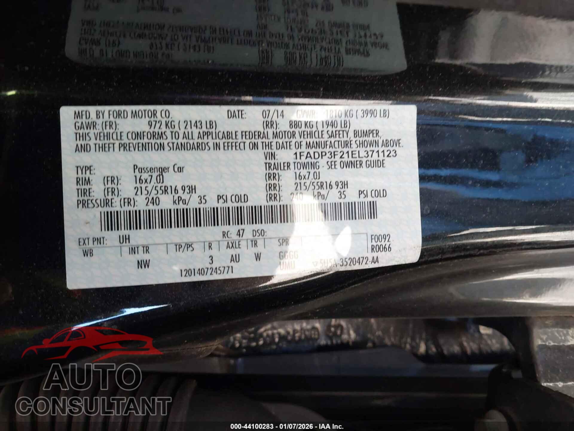FORD FOCUS 2014 - 1FADP3F21EL371123