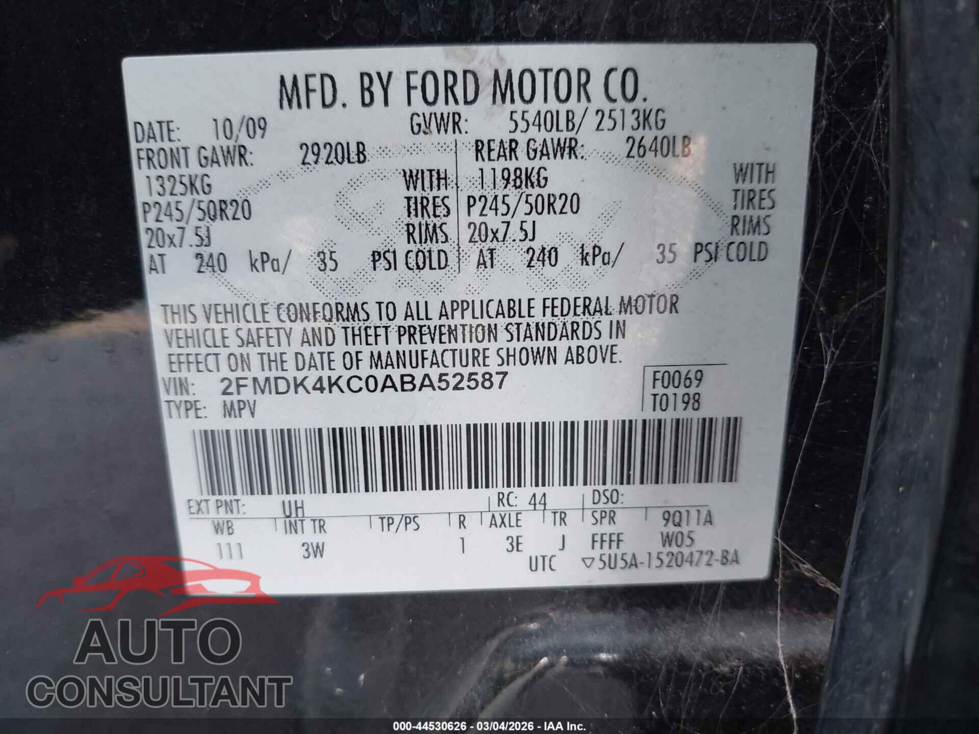 FORD EDGE 2010 - 2FMDK4KC0ABA52587