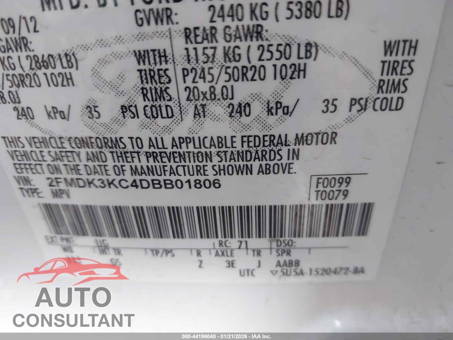 FORD EDGE 2013 - 2FMDK3KC4DBB01806