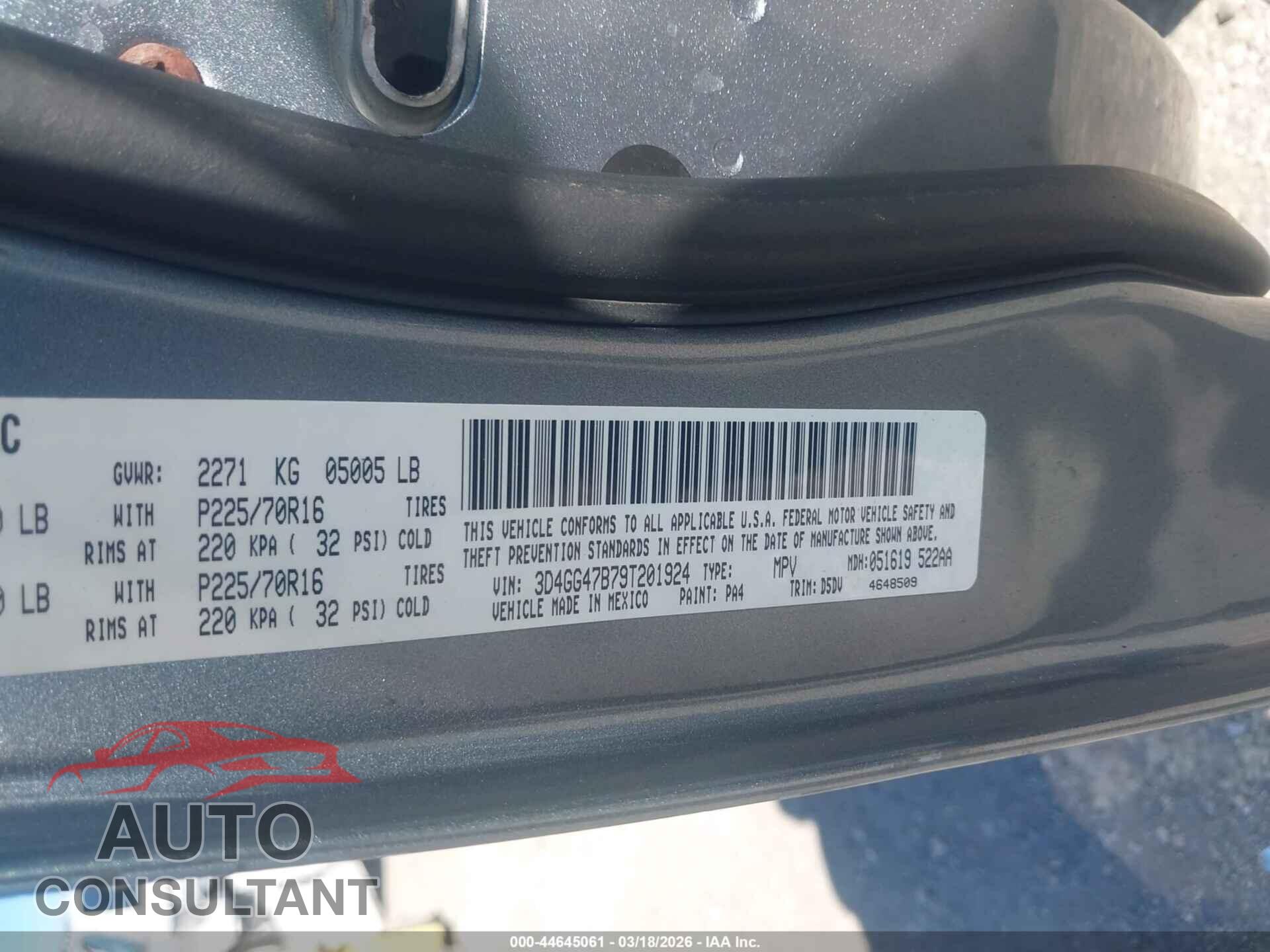 DODGE JOURNEY 2009 - 3D4GG47B79T201924