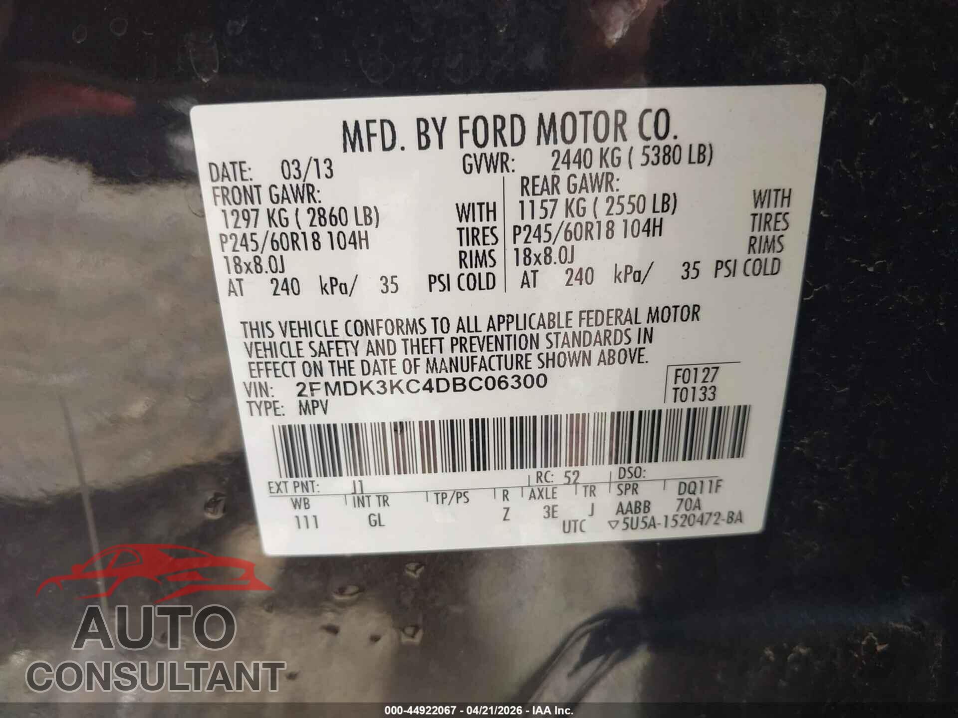 FORD EDGE 2013 - 2FMDK3KC4DBC06300