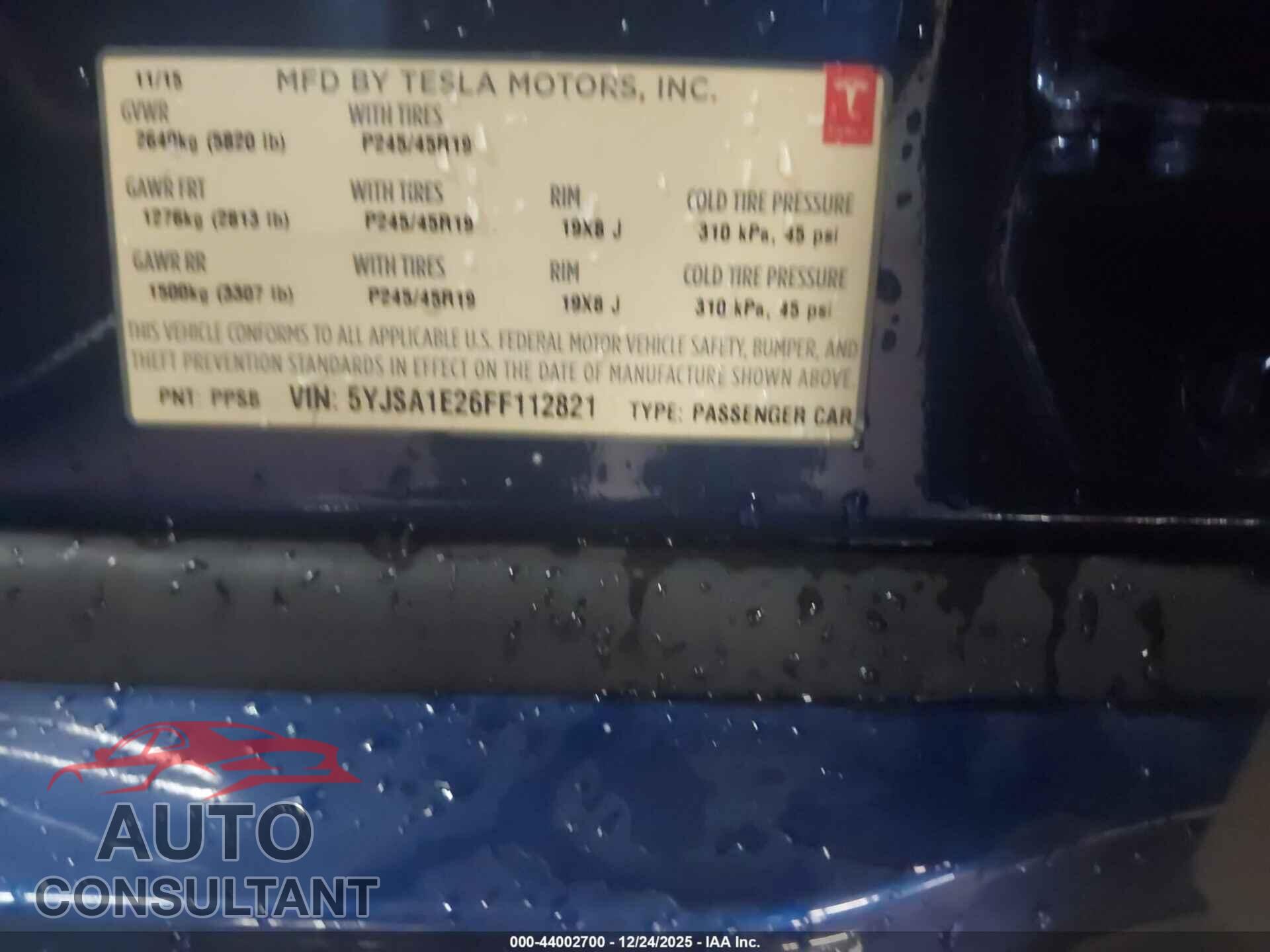 TESLA MODEL S 2015 - 5YJSA1E26FF112821