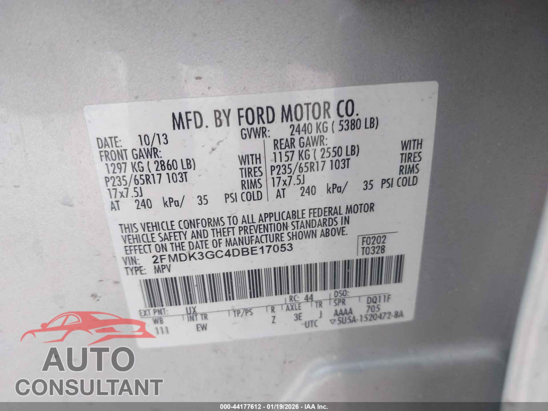 FORD EDGE 2013 - 2FMDK3GC4DBE17053