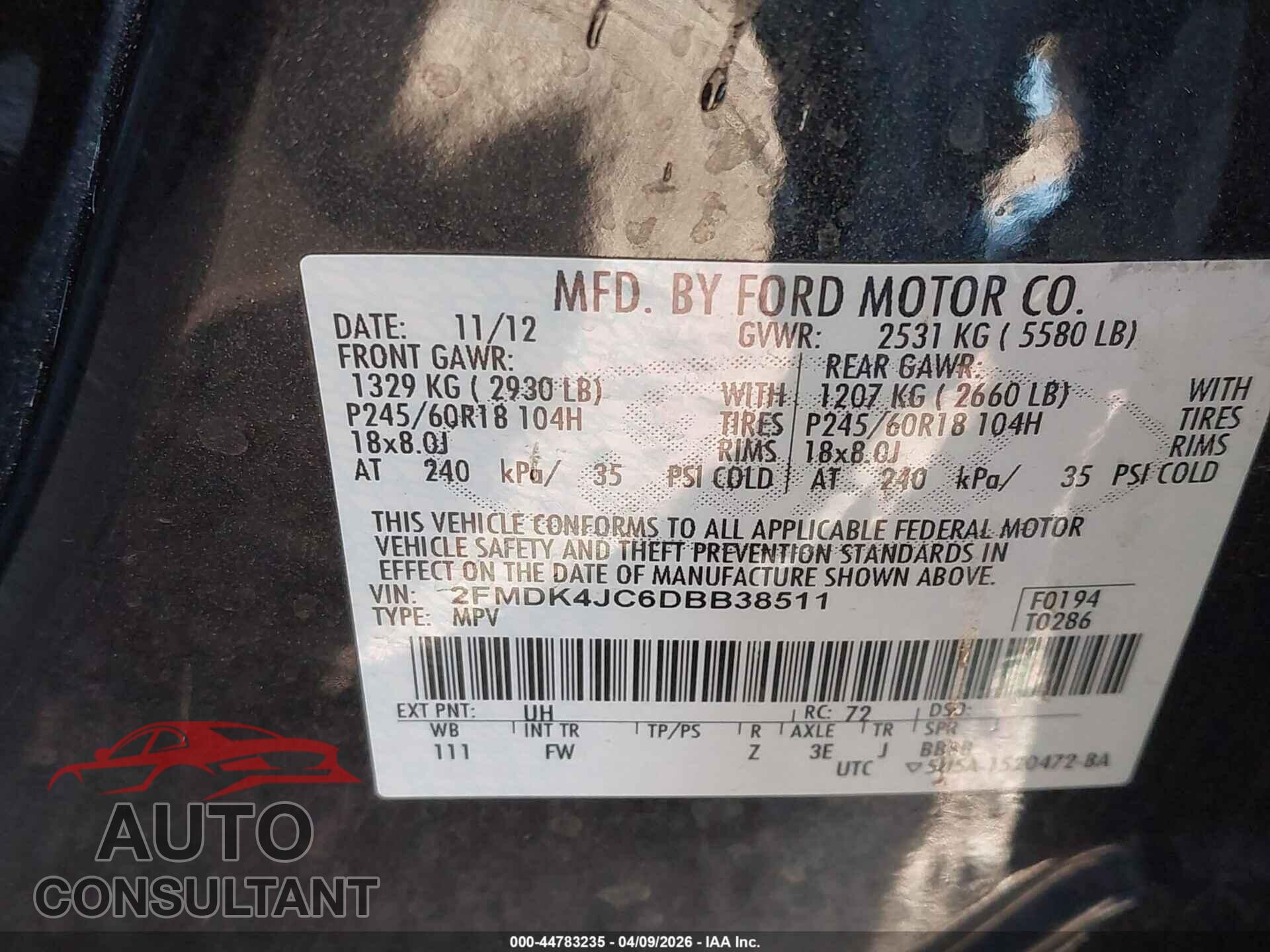 FORD EDGE 2013 - 2FMDK4JC6DBB38511