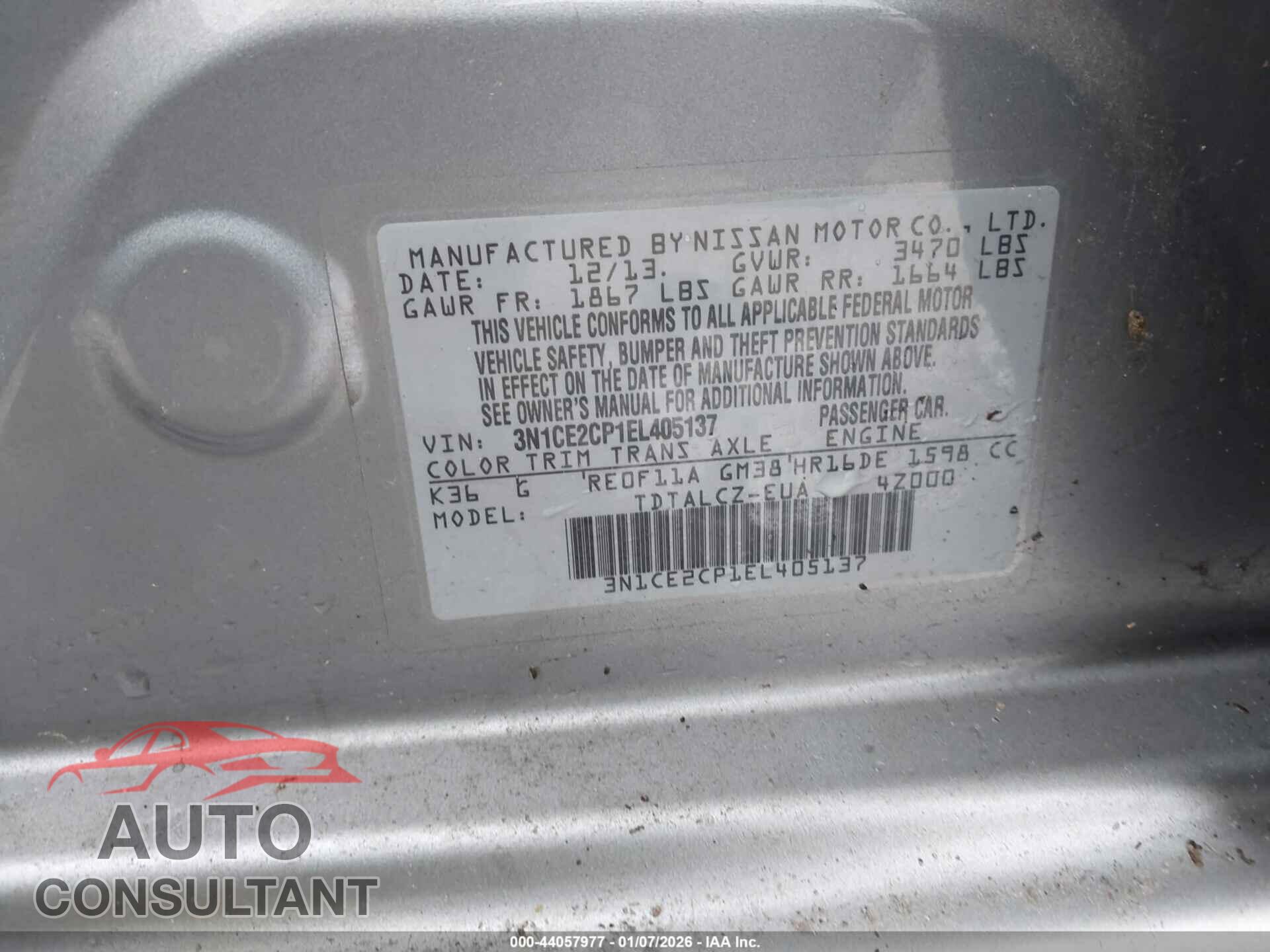 NISSAN VERSA NOTE 2014 - 3N1CE2CP1EL405137