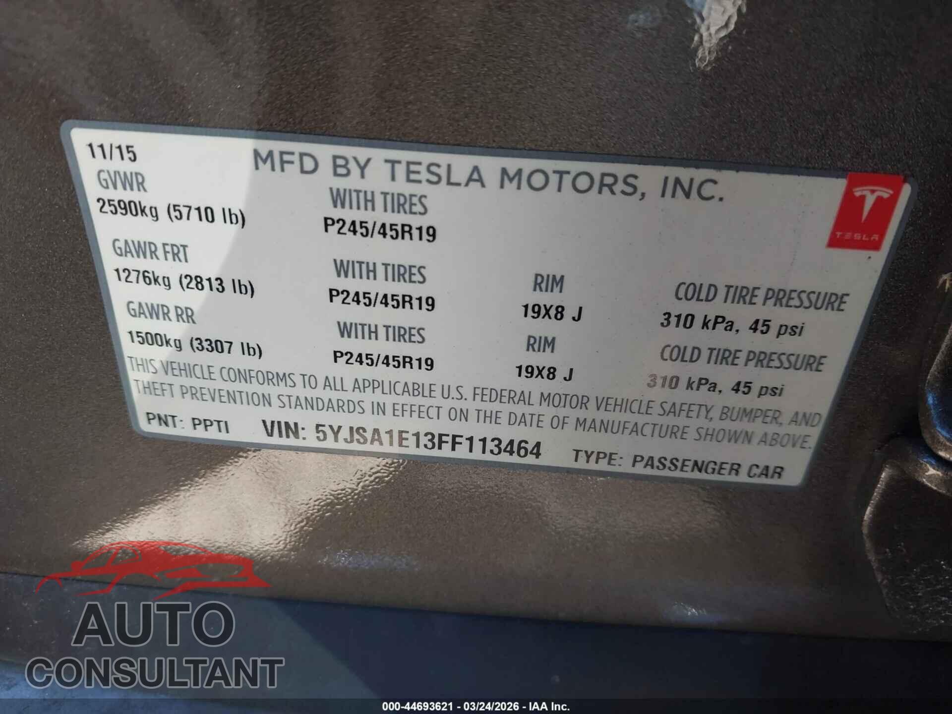 TESLA MODEL S 2015 - 5YJSA1E13FF113464