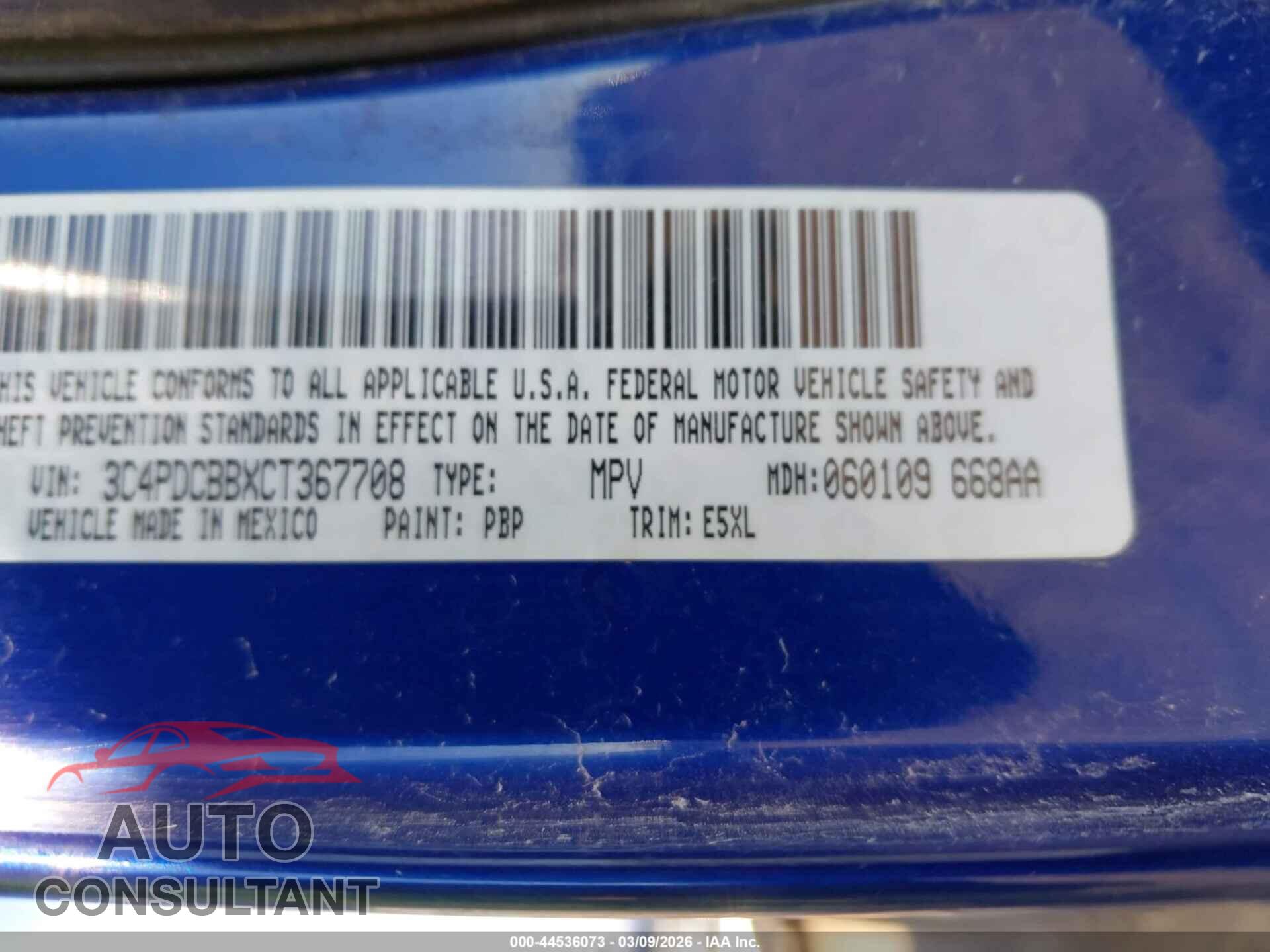 DODGE JOURNEY 2012 - 3C4PDCBBXCT367708