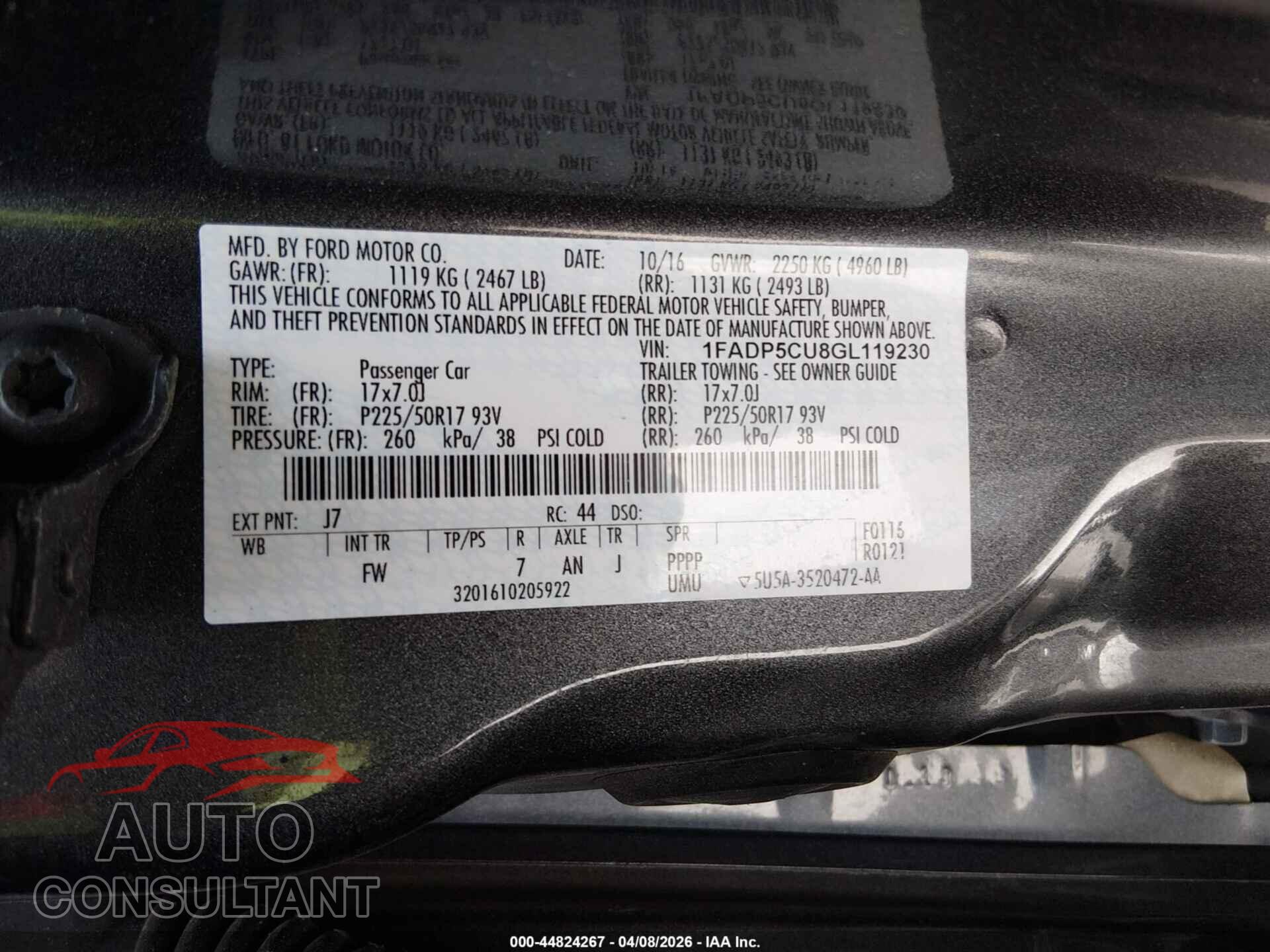 FORD C-MAX ENERGI 2016 - 1FADP5CU8GL119230