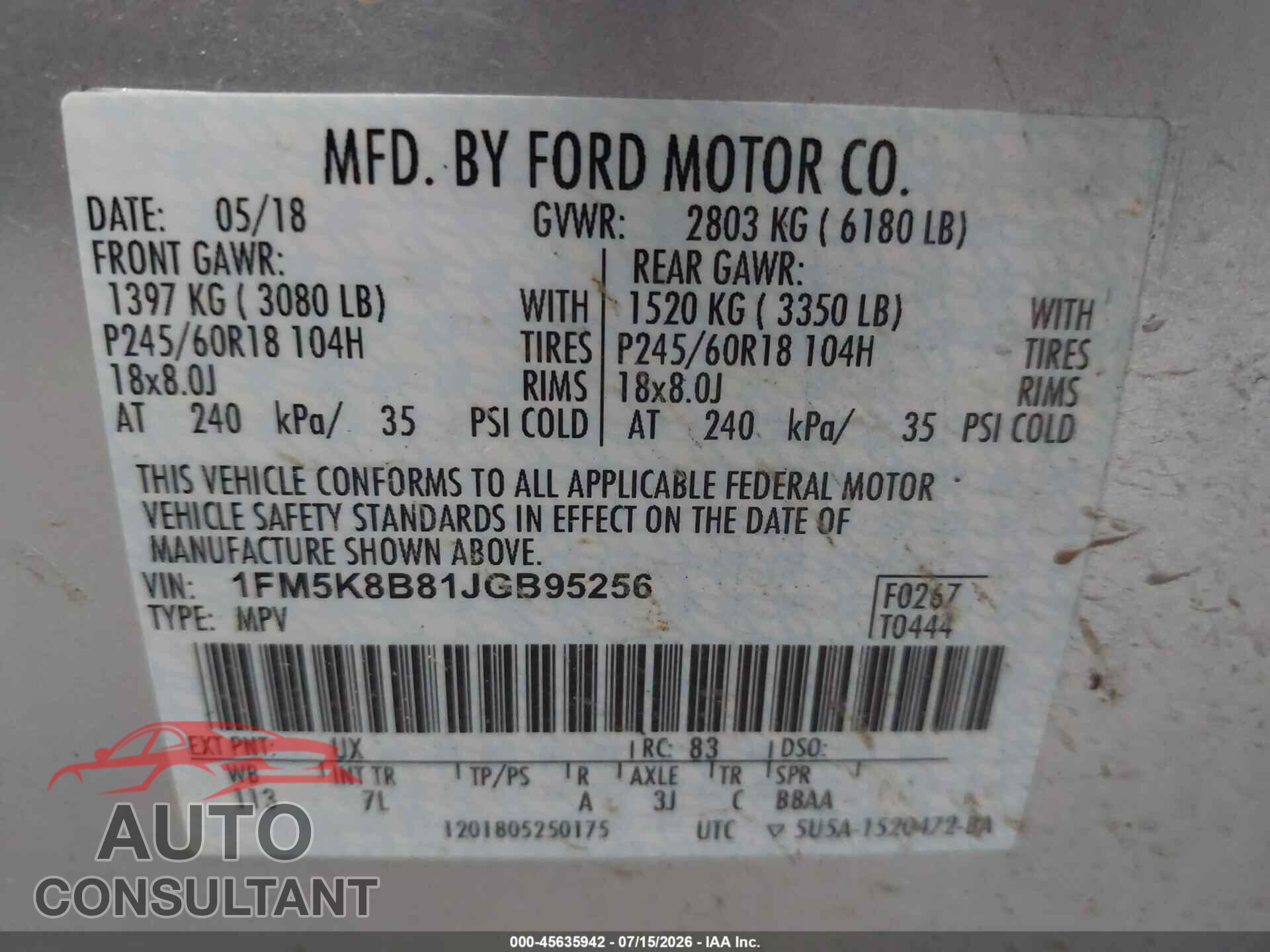 FORD EXPLORER 2018 - 1FM5K8B81JGB95256