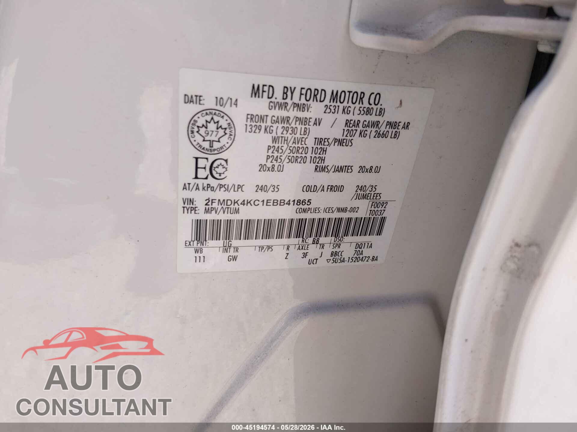 FORD EDGE 2014 - 2FMDK4KC1EBB41865