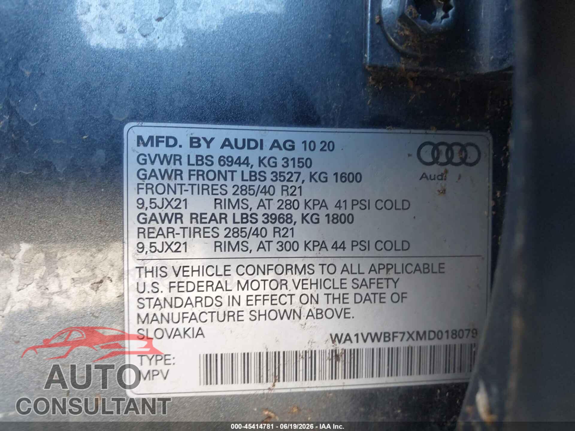 AUDI SQ7 2021 - WA1VWBF7XMD018079