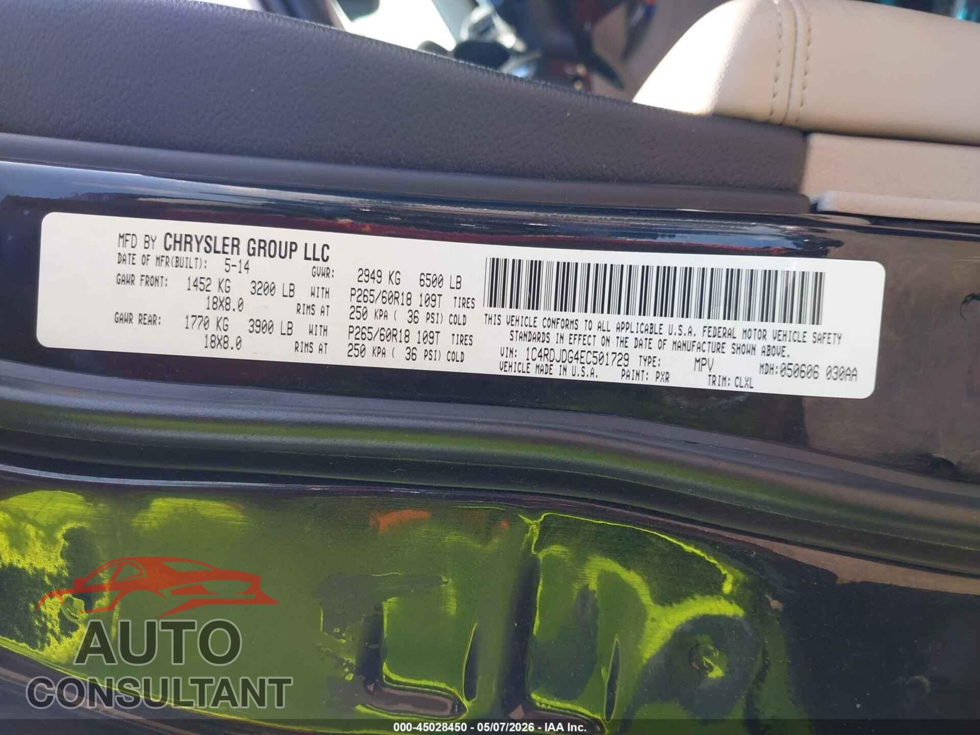 DODGE DURANGO 2014 - 1C4RDJDG4EC501729