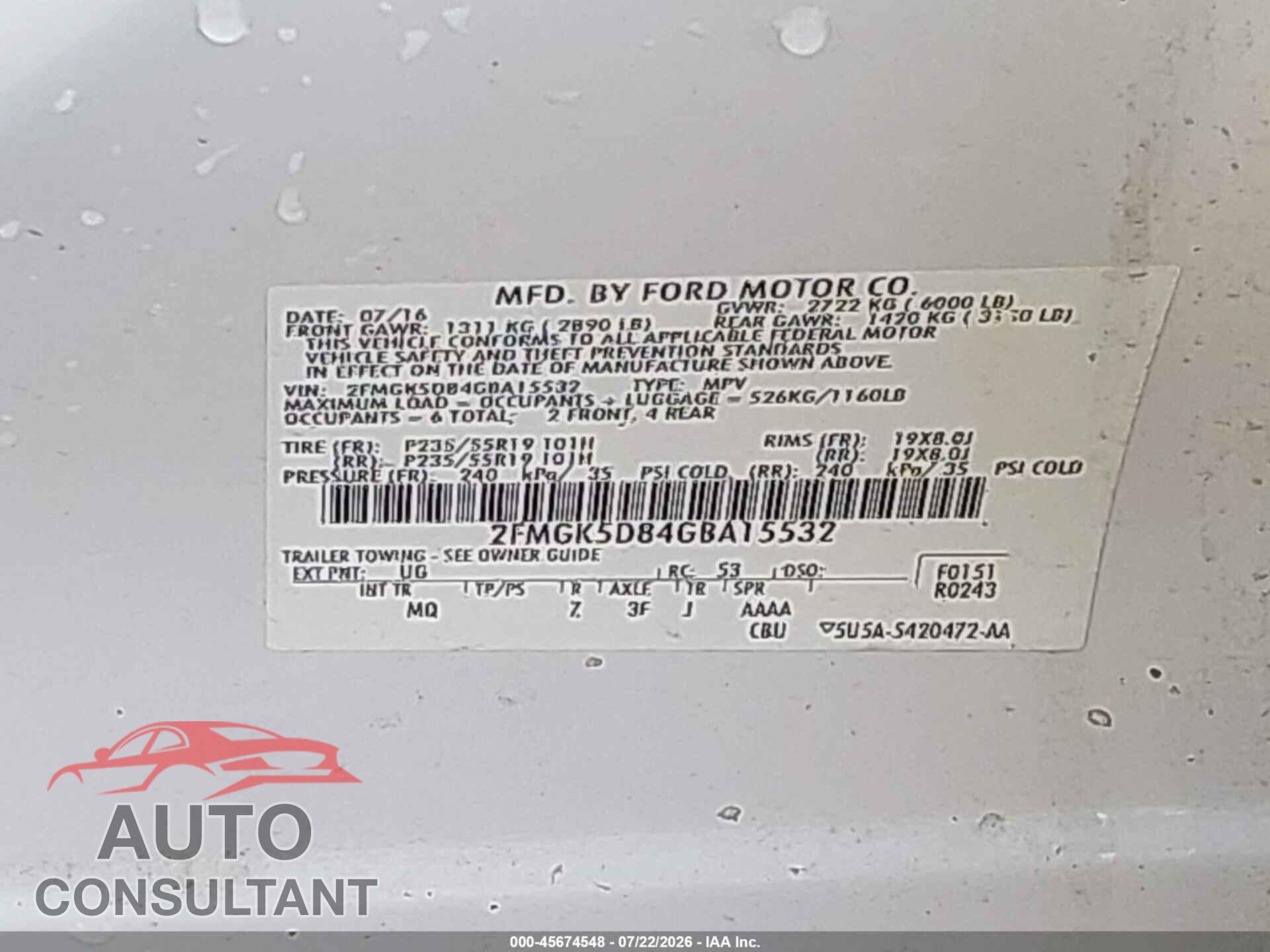 FORD FLEX 2016 - 2FMGK5D84GBA15532