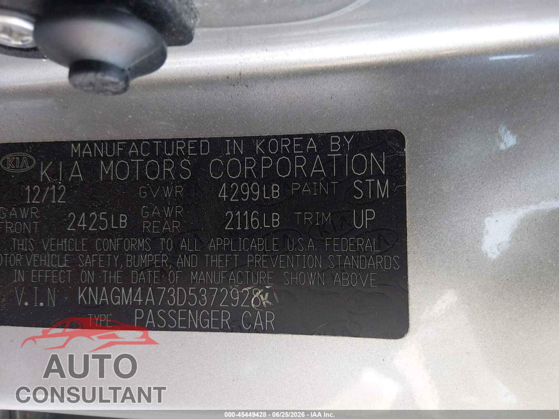 KIA OPTIMA 2013 - KNAGM4A73D5372928