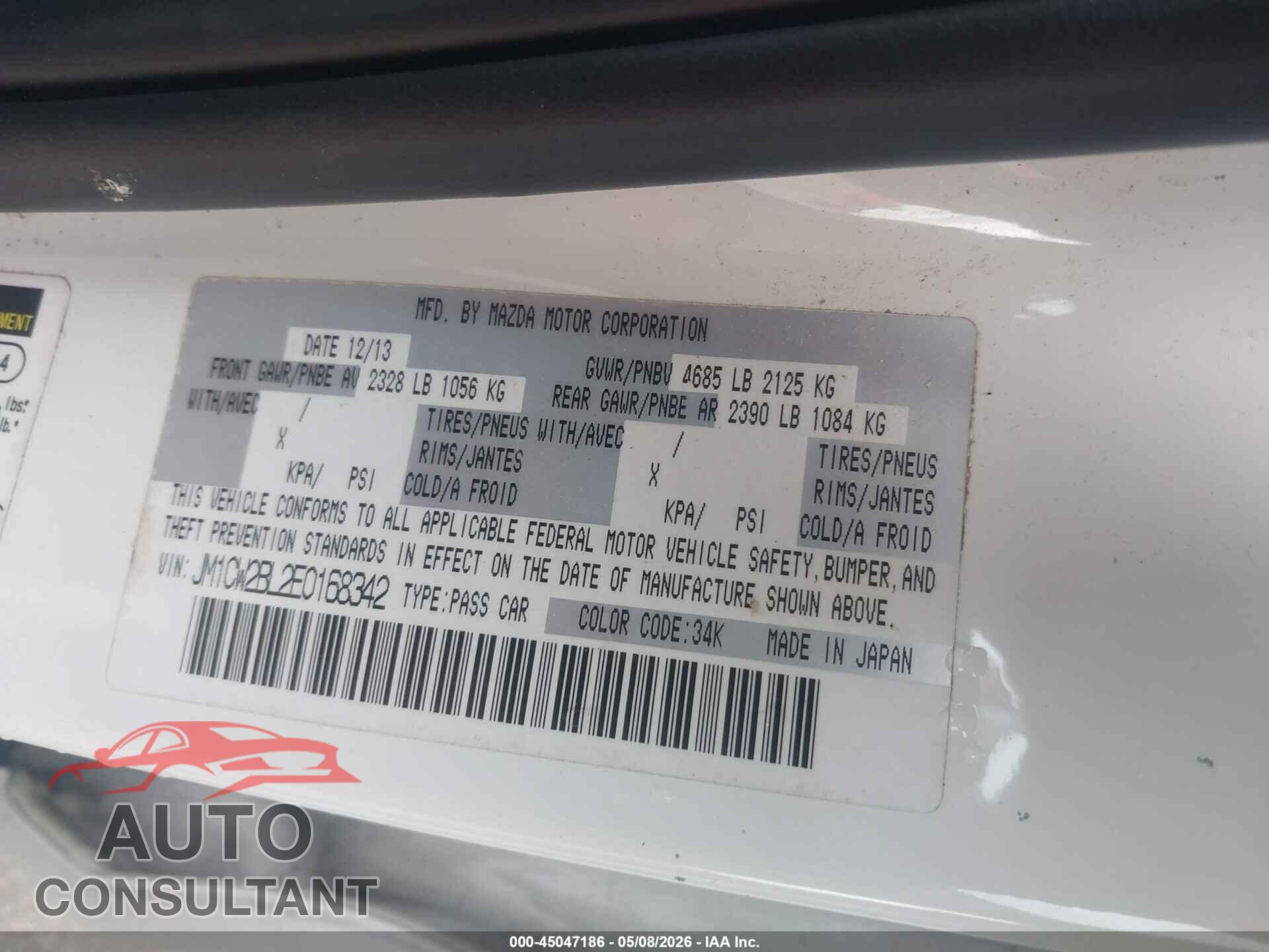 MAZDA MAZDA5 2014 - JM1CW2BL2E0168342