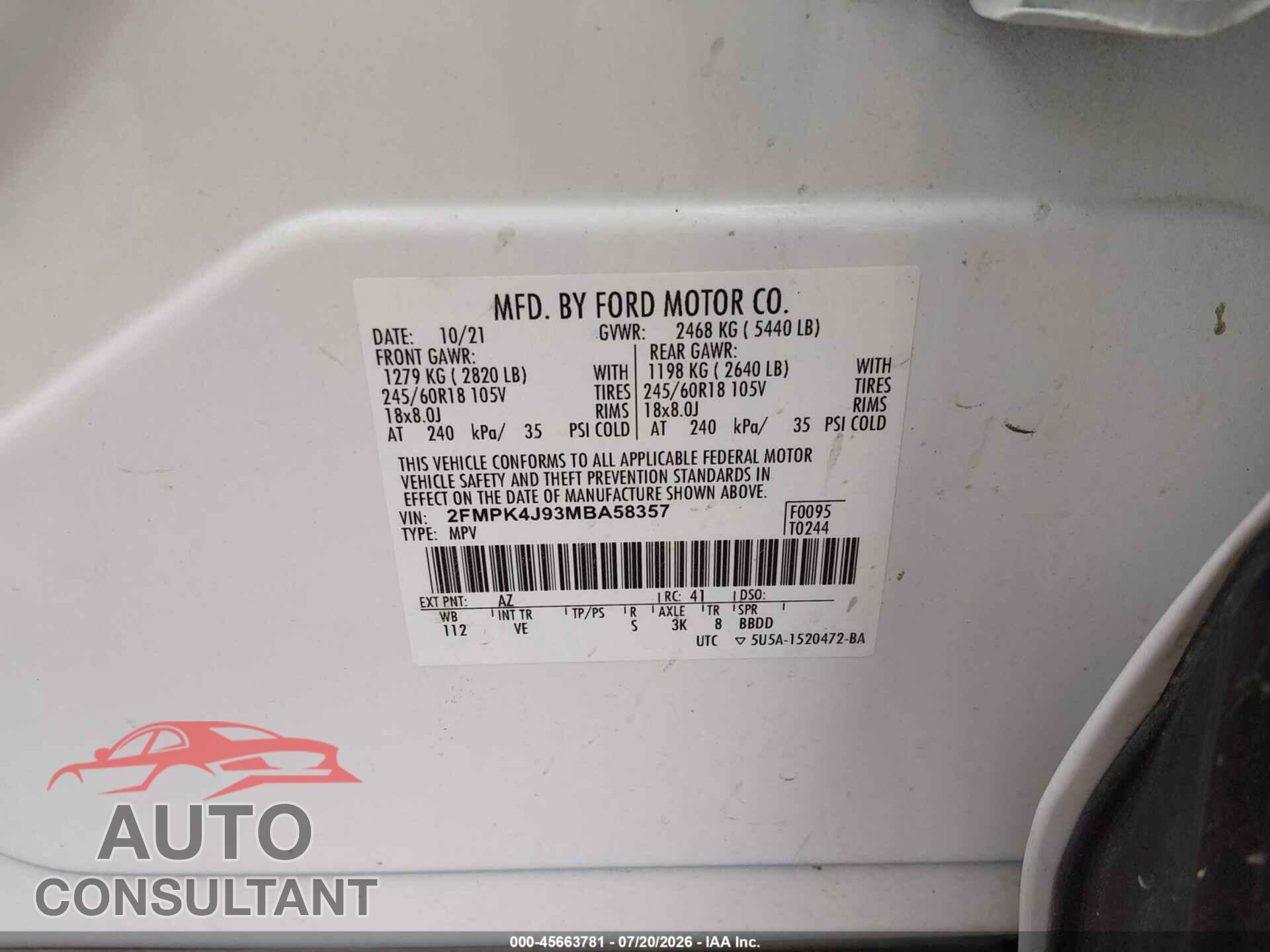 FORD EDGE 2021 - 2FMPK4J93MBA58357