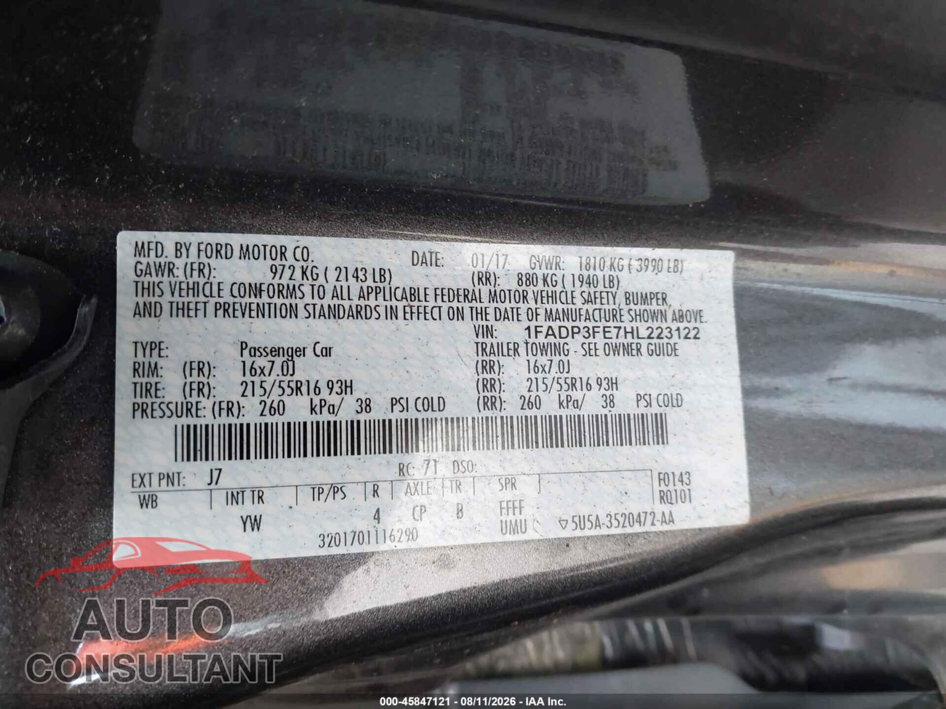 FORD FOCUS 2017 - 1FADP3FE7HL223122
