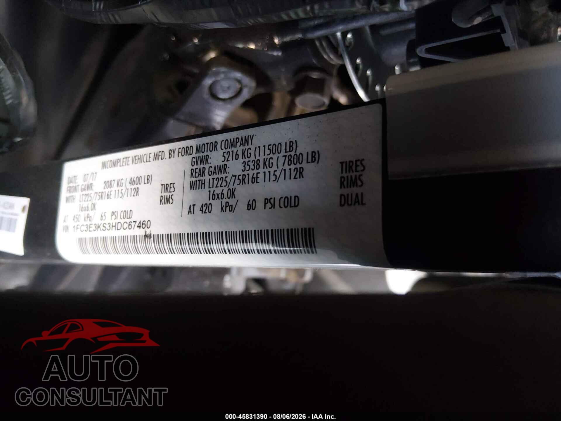 FORD E-350 STRIPPED 2017 - 1FC3E3KS3HDC67460