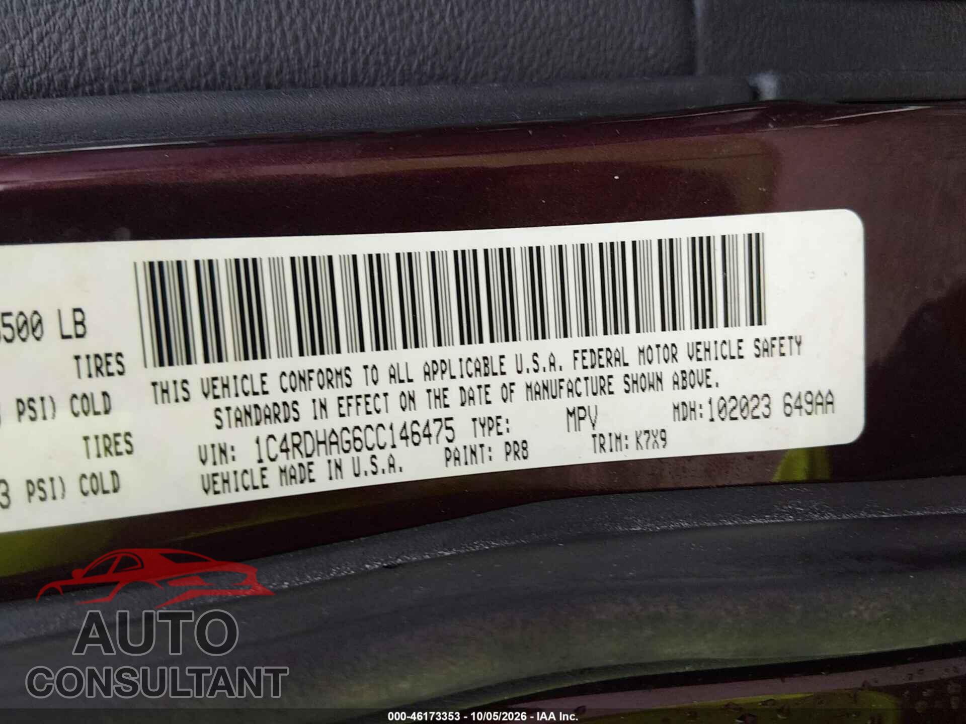 DODGE DURANGO 2012 - 1C4RDHAG6CC146475