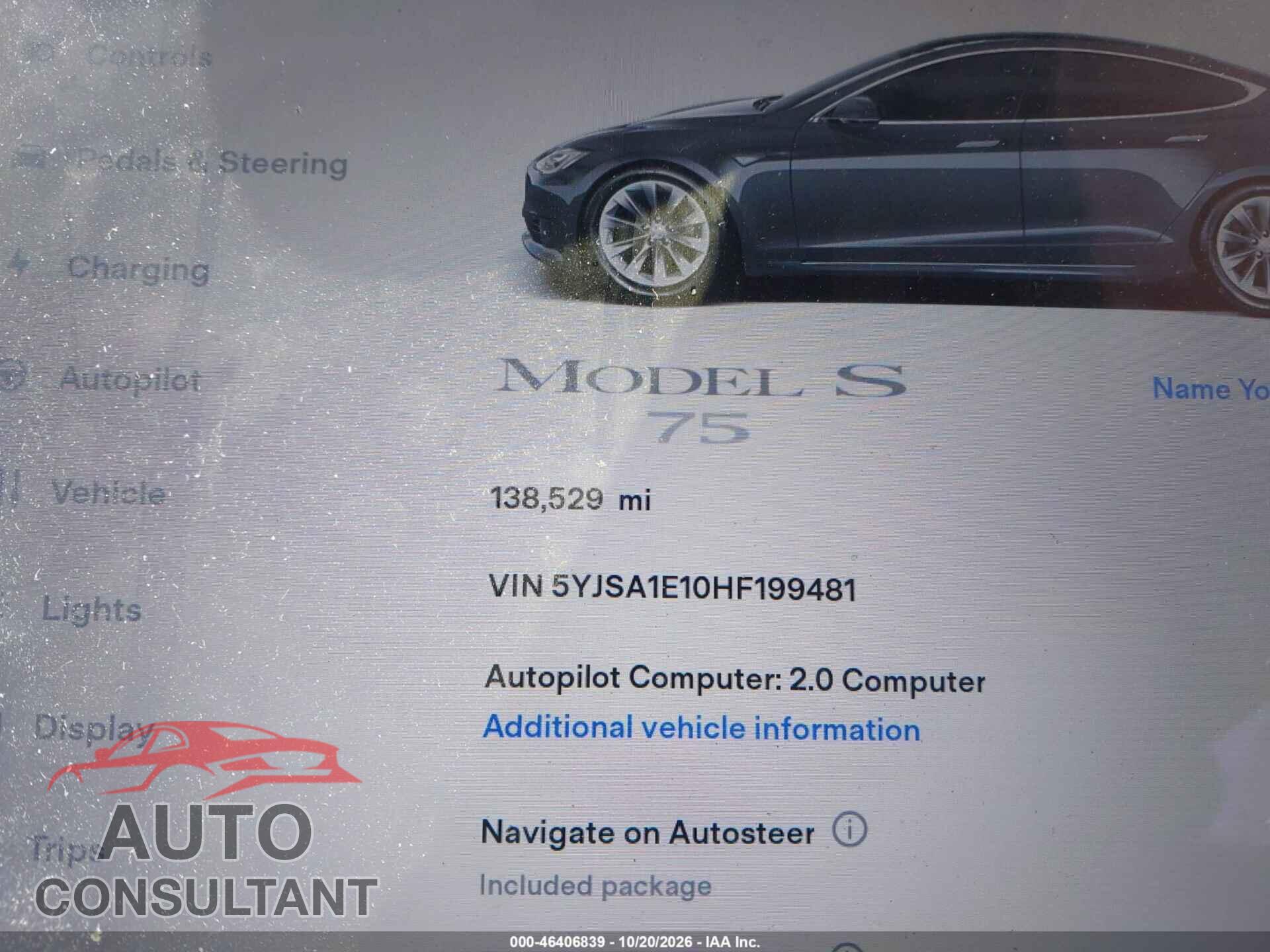 TESLA MODEL S 2017 - 5YJSA1E10HF199481