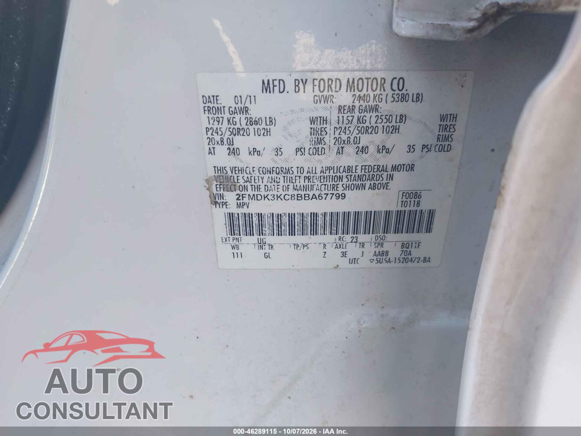 FORD EDGE 2011 - 2FMDK3KC8BBA67799