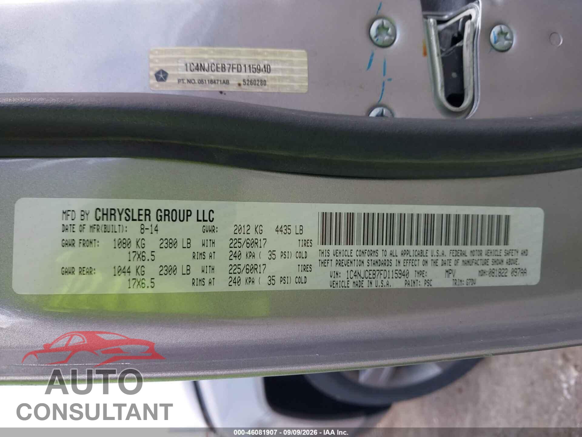 JEEP COMPASS 2015 - 1C4NJCEB7FD115940