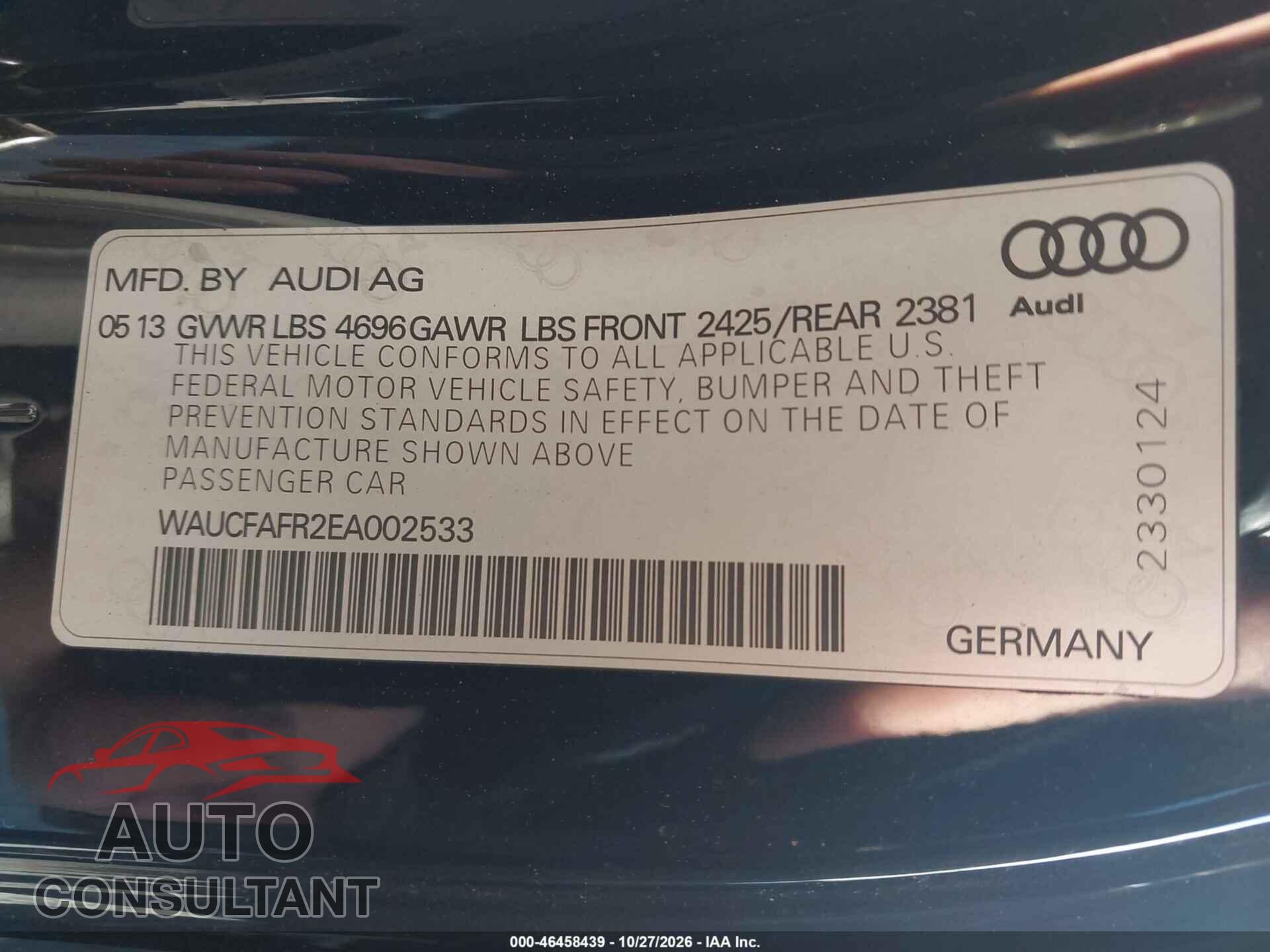 AUDI A5 2014 - WAUCFAFR2EA002533