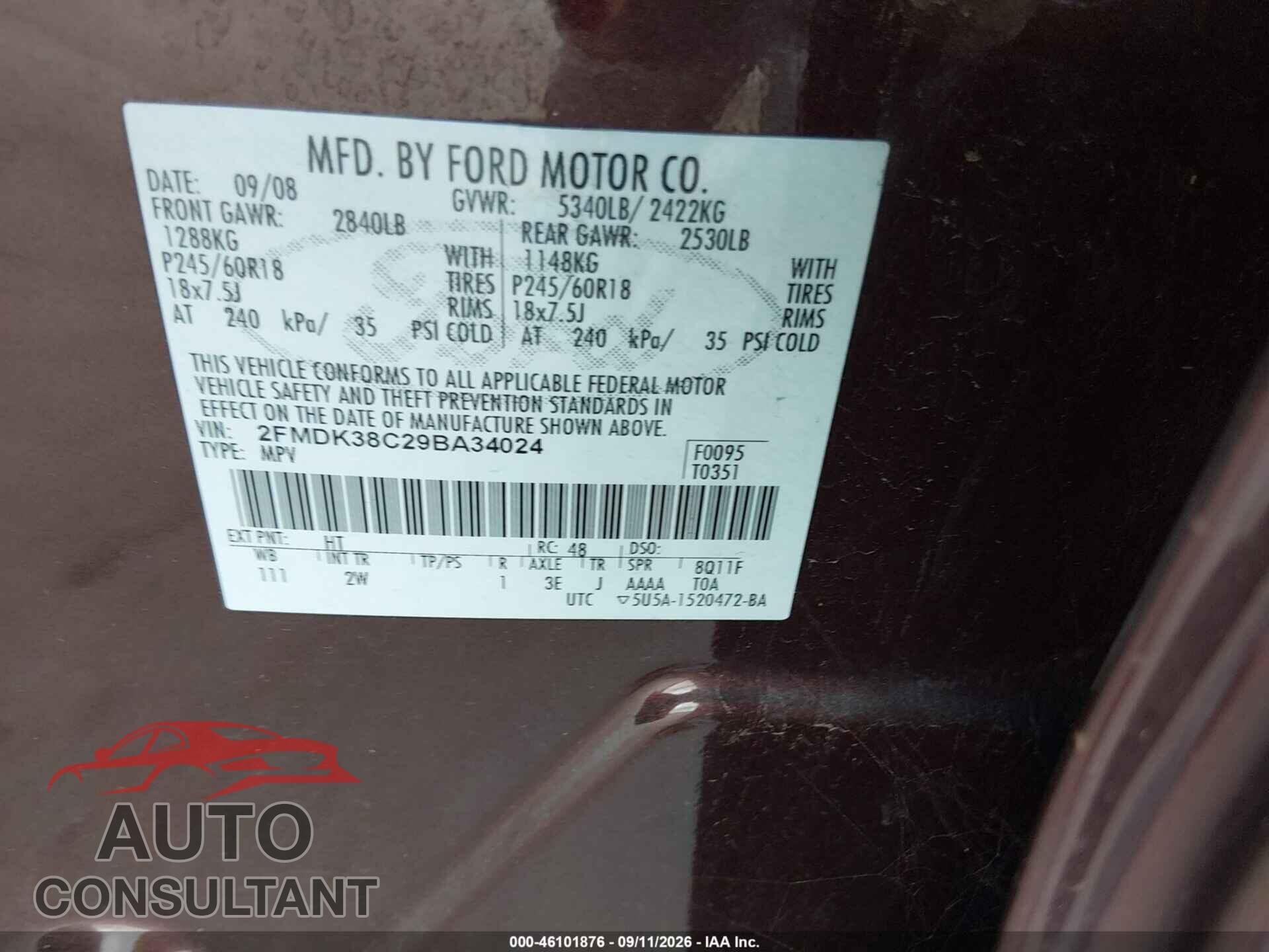 FORD EDGE 2009 - 2FMDK38C29BA34024