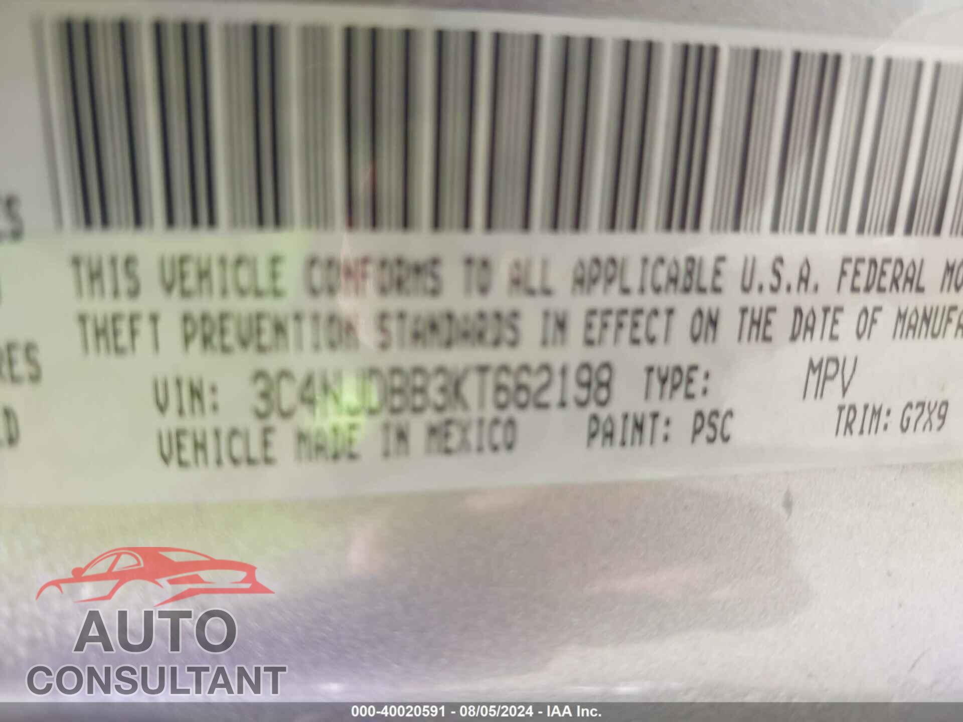 JEEP COMPASS 2019 - 3C4NJDBB3KT662198