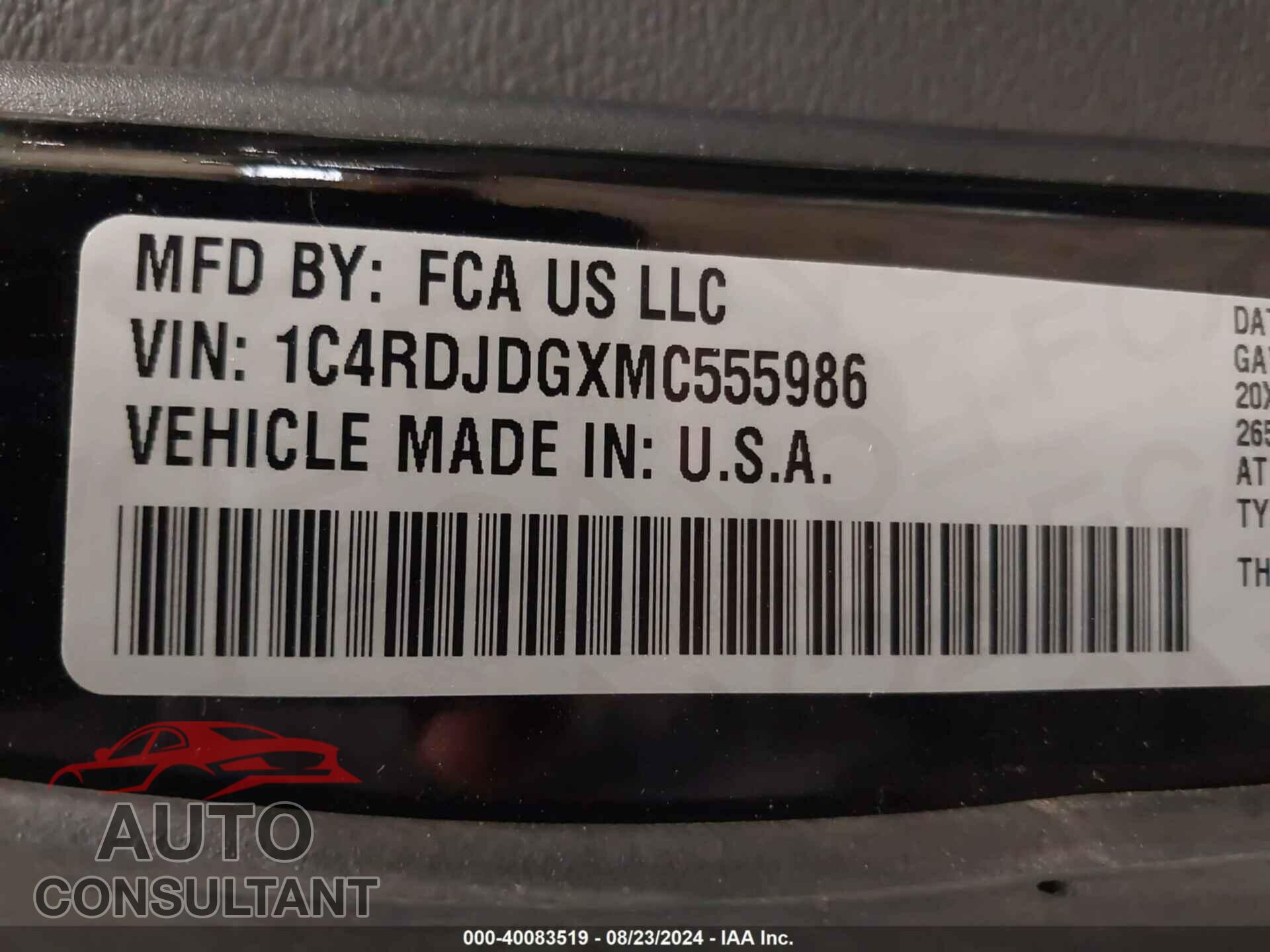 DODGE DURANGO 2021 - 1C4RDJDGXMC555986