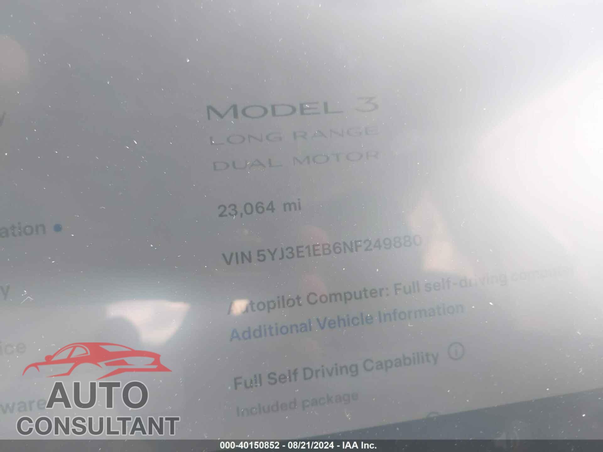 TESLA MODEL 3 2022 - 5YJ3E1EB6NF249880