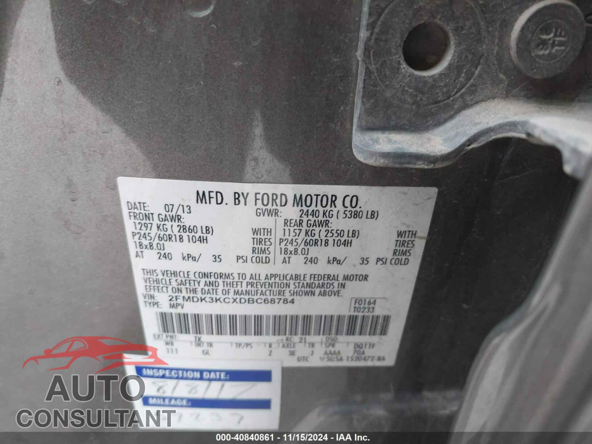 FORD EDGE 2013 - 2FMDK3KCXDBC68784