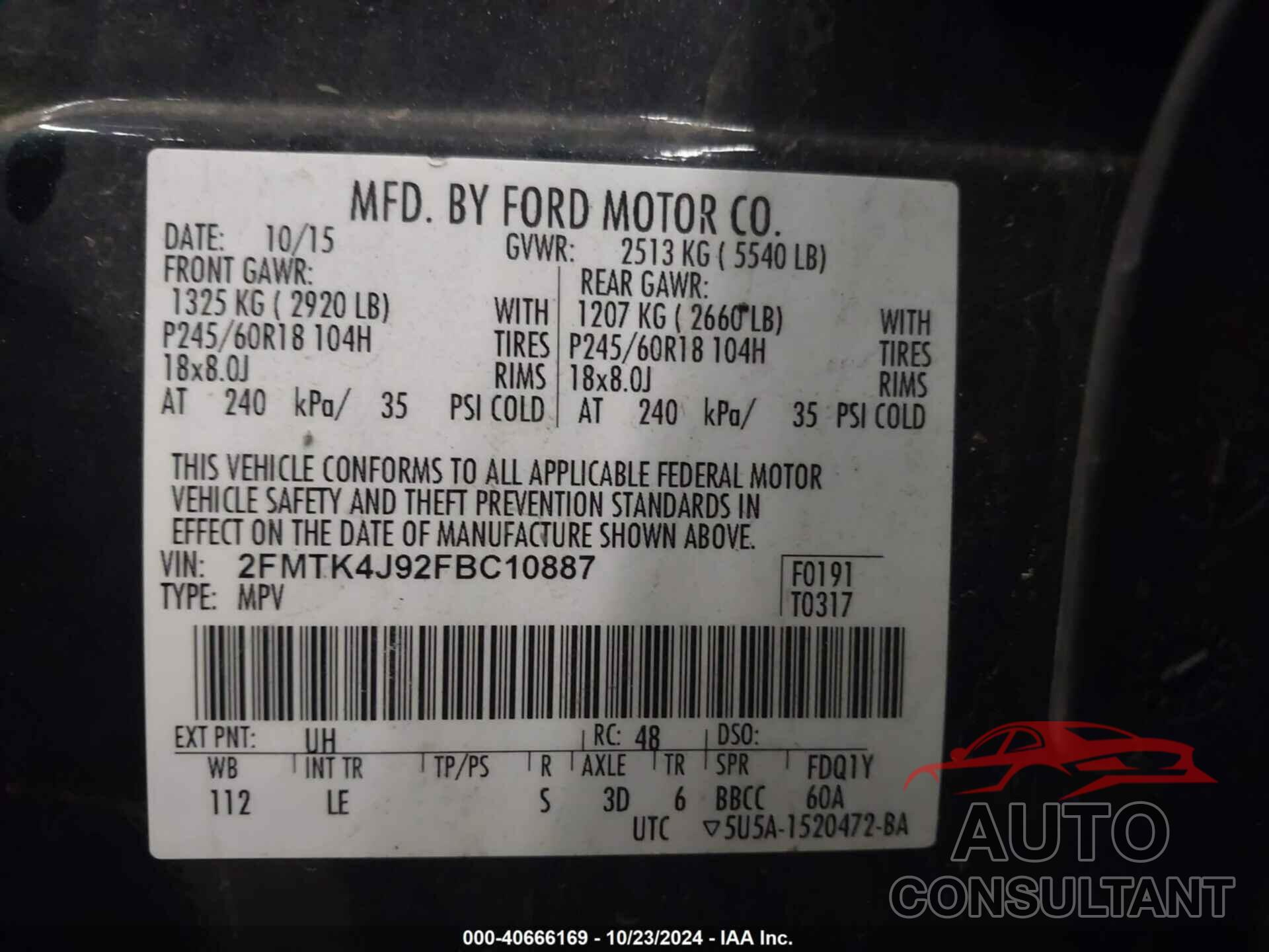 FORD EDGE 2015 - 2FMTK4J92FBC10887