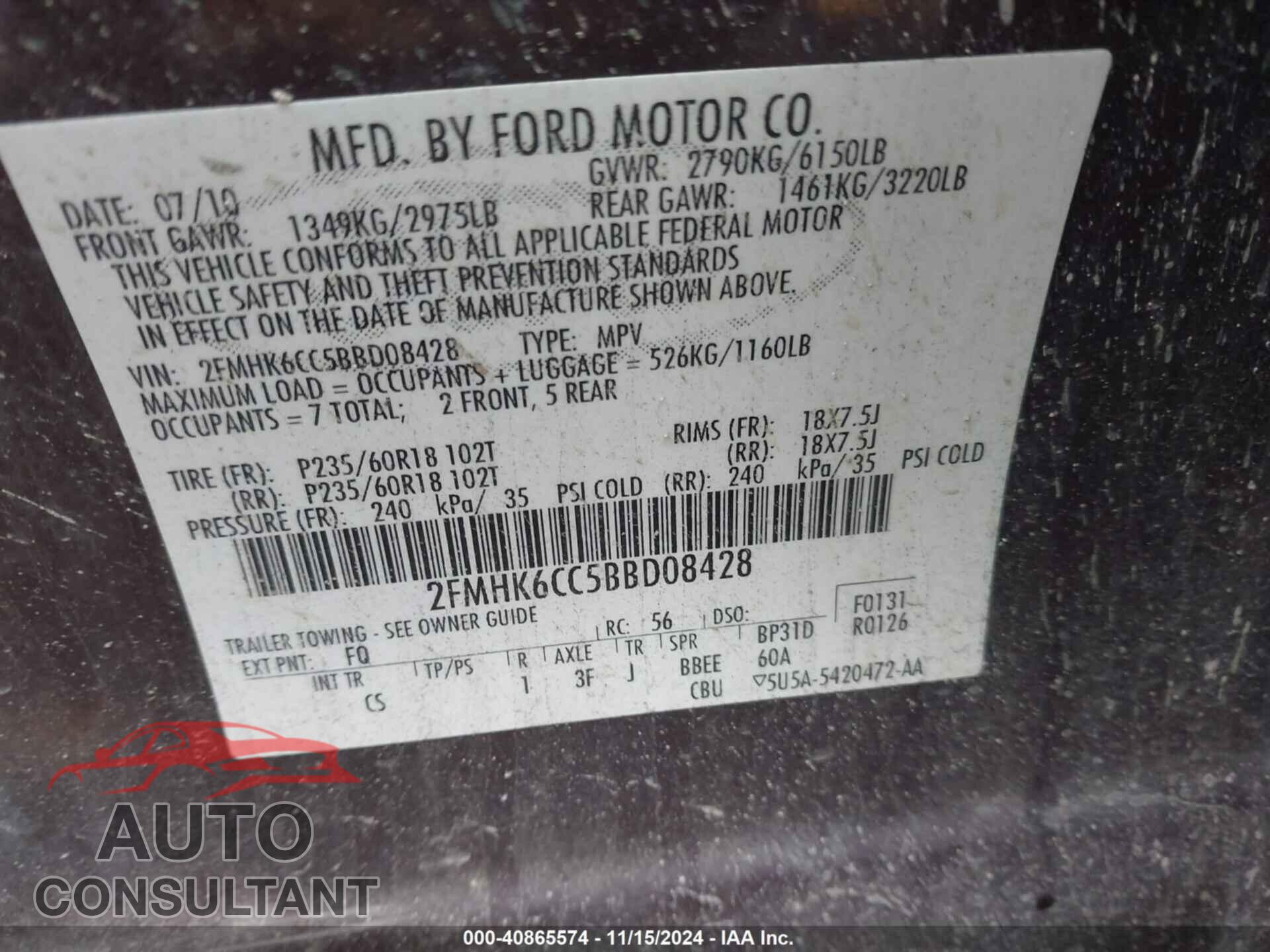 FORD FLEX 2011 - 2FMHK6CC5BBD08428
