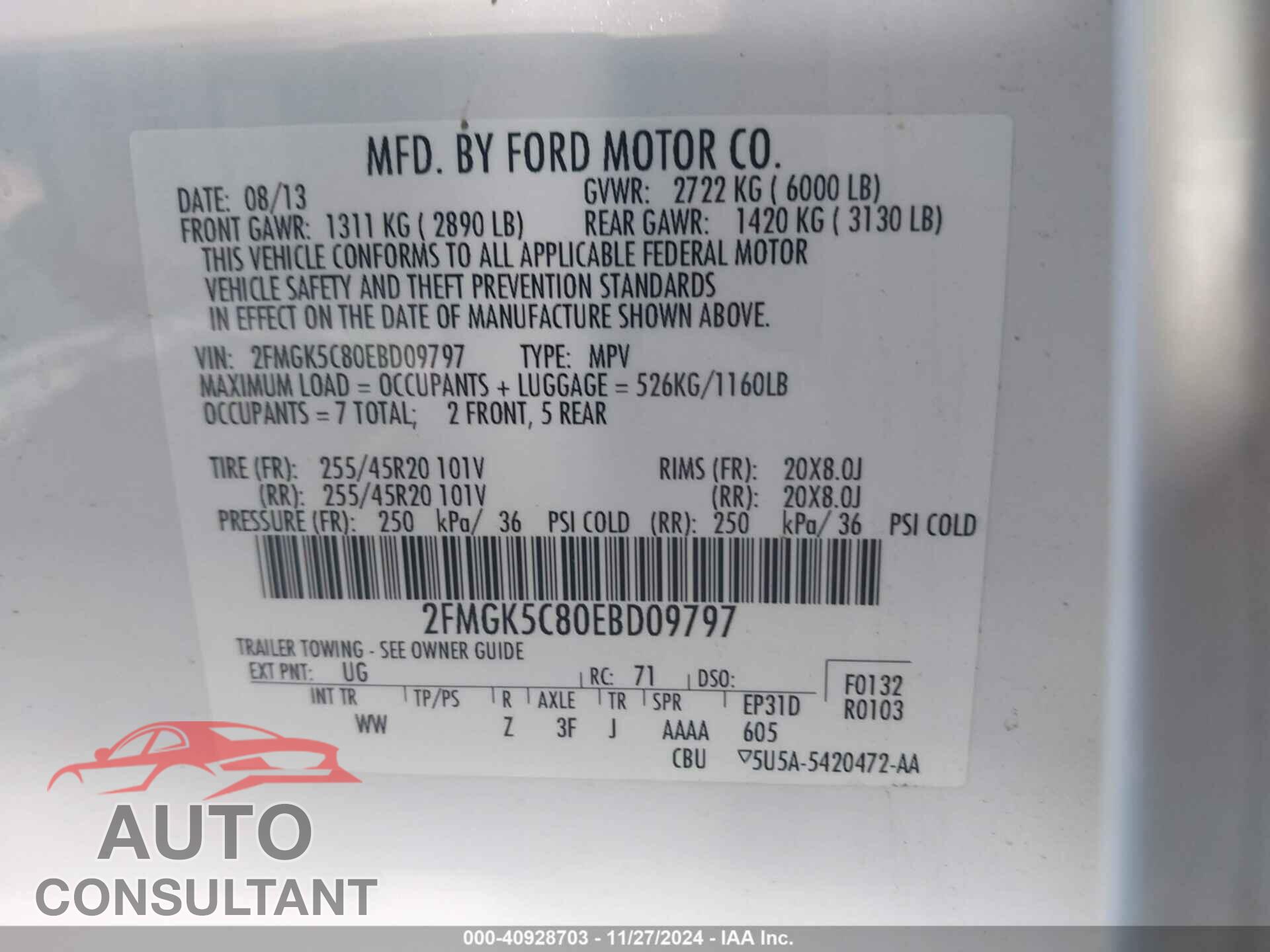 FORD FLEX 2014 - 2FMGK5C80EBD09797