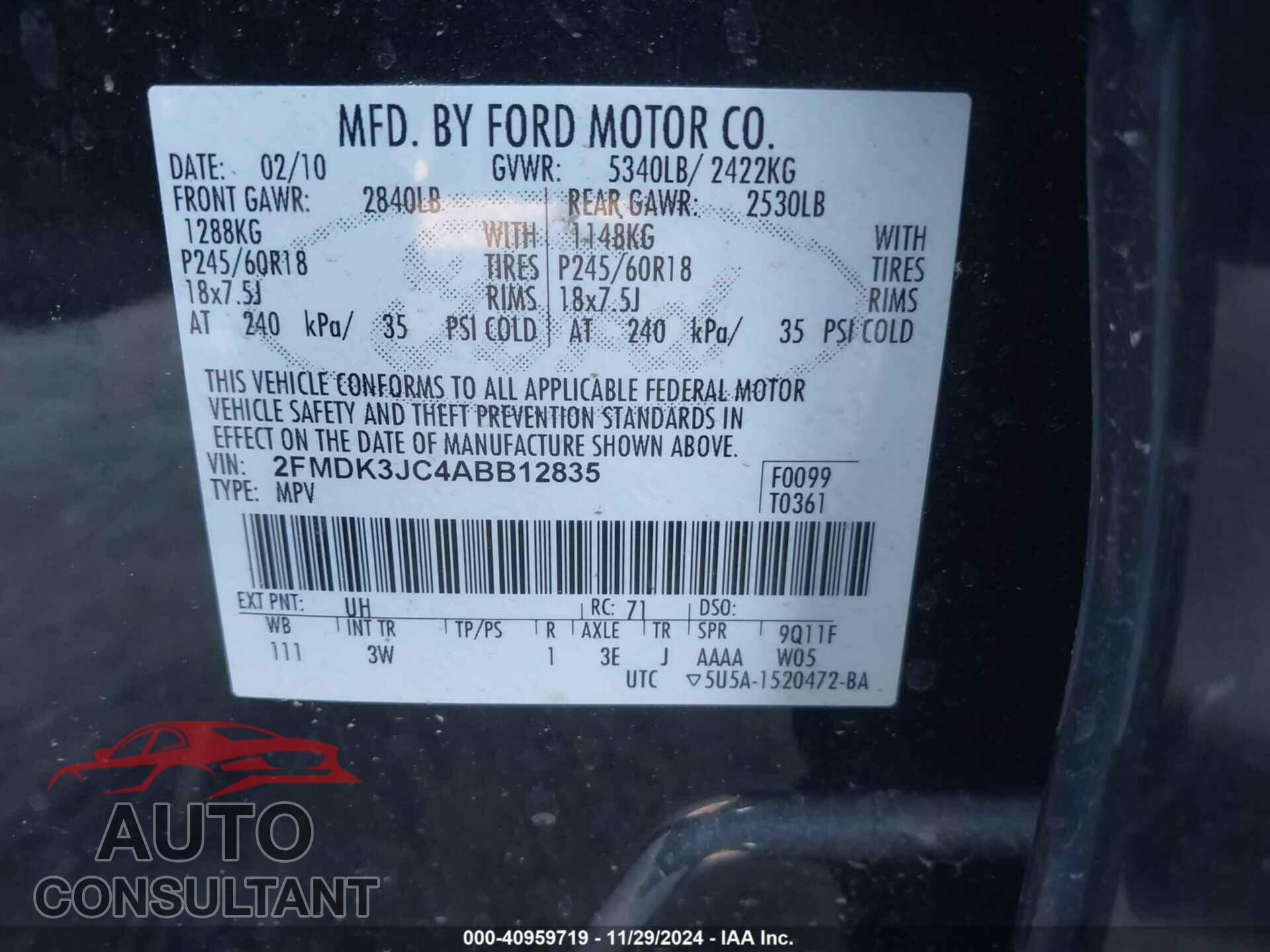 FORD EDGE 2010 - 2FMDK3JC4ABB12835