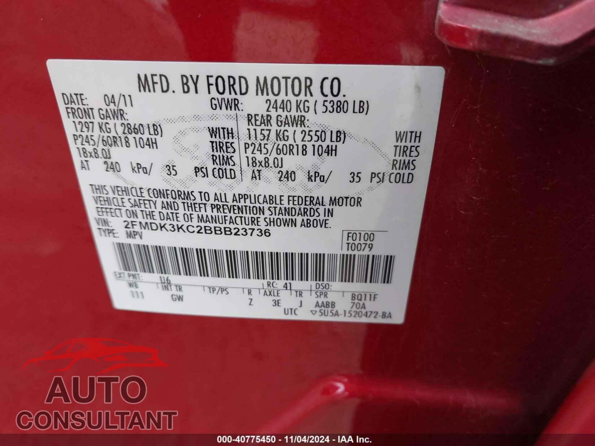 FORD EDGE 2011 - 2FMDK3KC2BBB23736