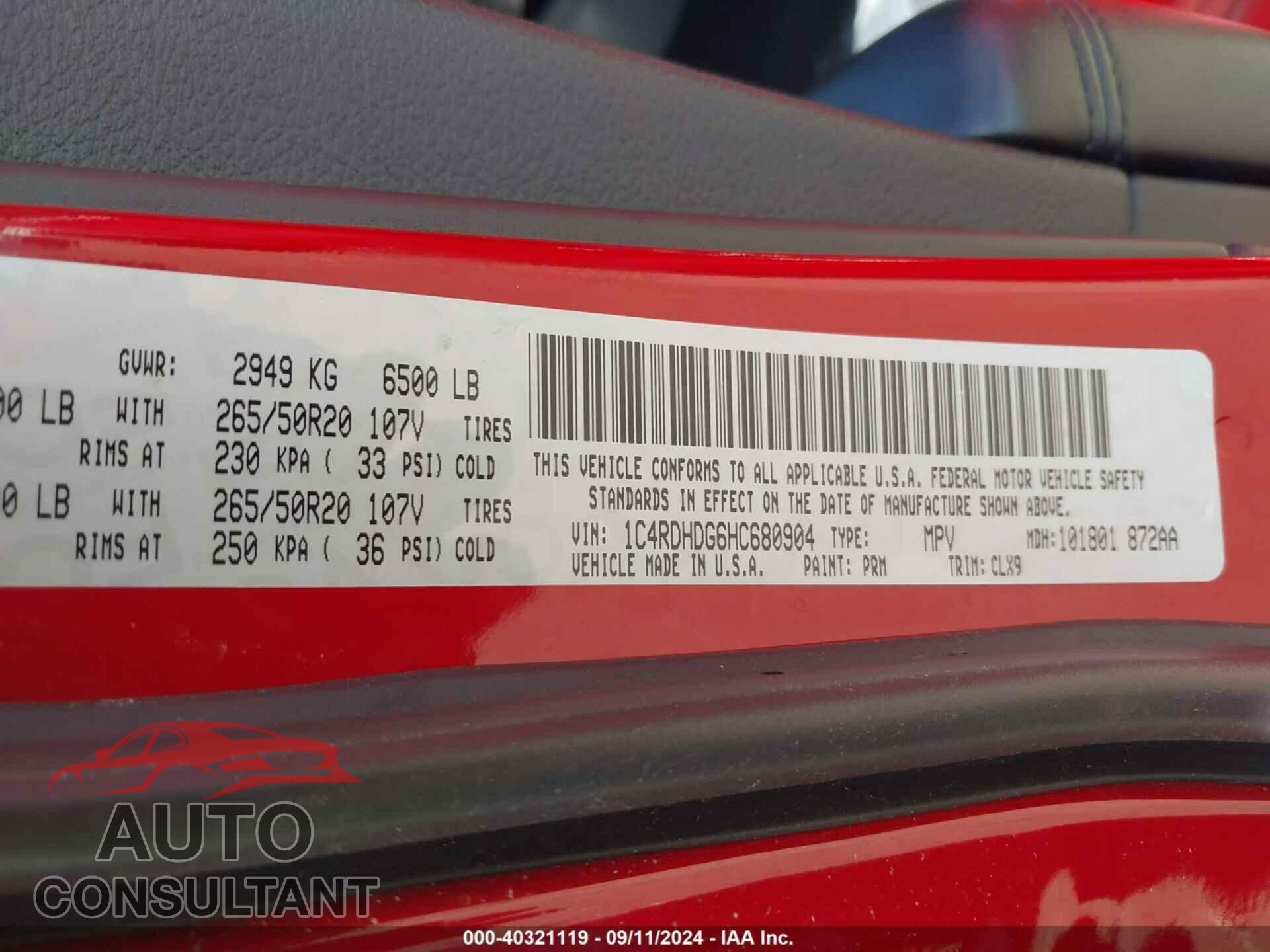 DODGE DURANGO 2017 - 1C4RDHDG6HC680904